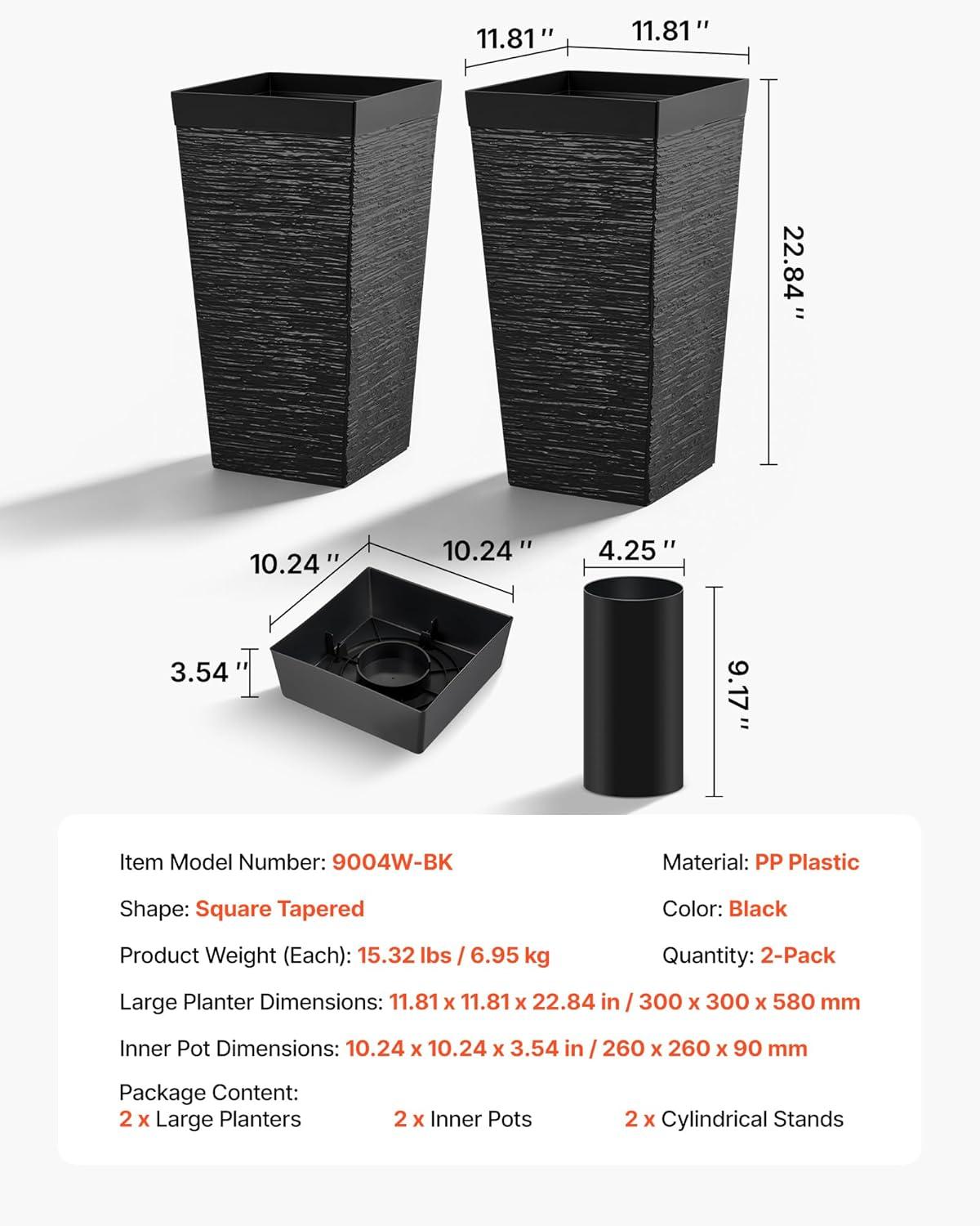 image:imageVEVOR Set of 2 Tall Outdoor Planters 21 H Round Large Planters for Front Porch and Patio Stone Finish Flower Tree Plant PotsBlack