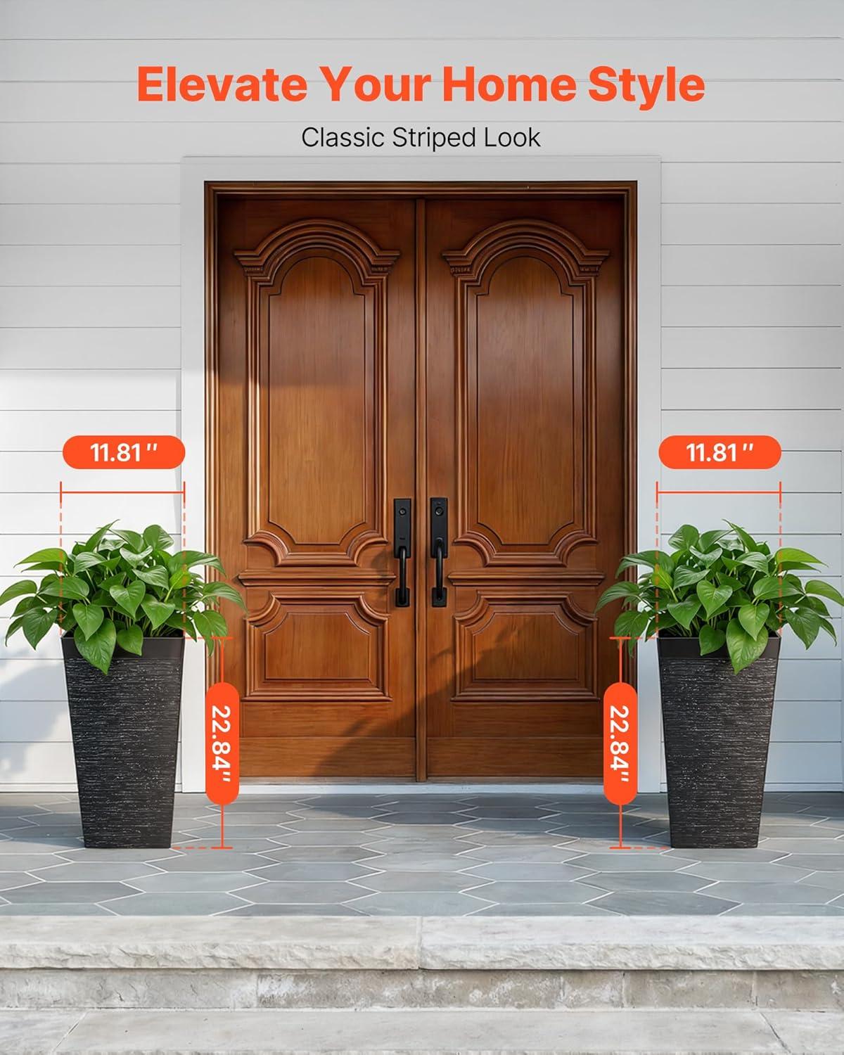 image:imageVEVOR Set of 2 Tall Outdoor Planters 21 H Round Large Planters for Front Porch and Patio Stone Finish Flower Tree Plant PotsBlack