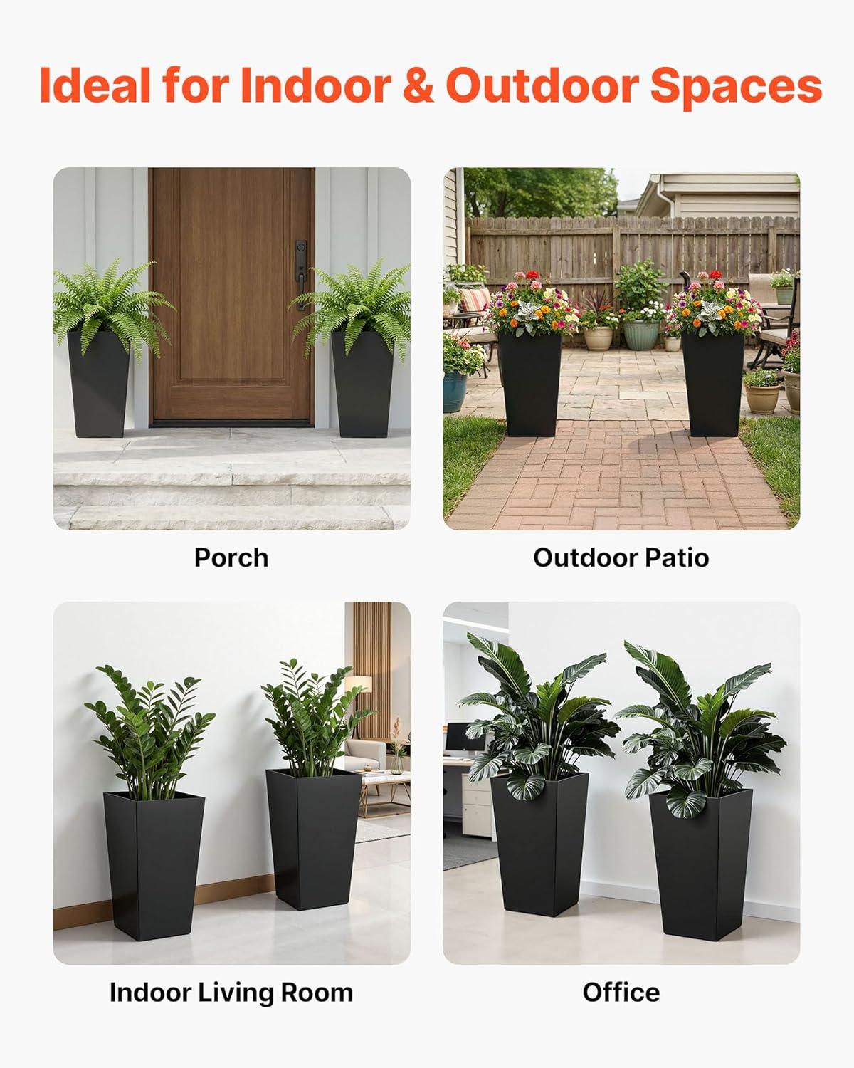 image:imageVEVOR Set of 2 Tall Outdoor Planters 21 H Round Large Planters for Front Porch and Patio Stone Finish Flower Tree Plant PotsBlack