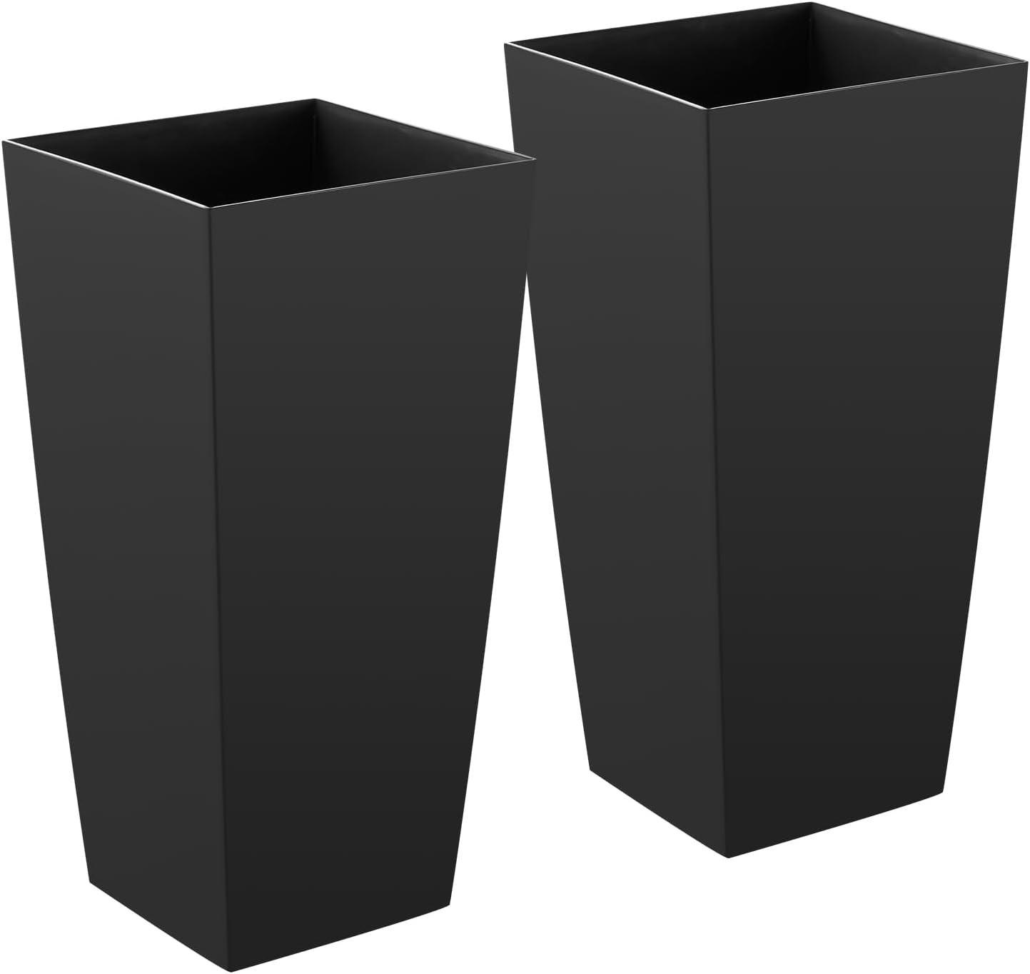 image:imageVEVOR Set of 2 Tall Outdoor Planters 21 H Round Large Planters for Front Porch and Patio Stone Finish Flower Tree Plant PotsBlack
