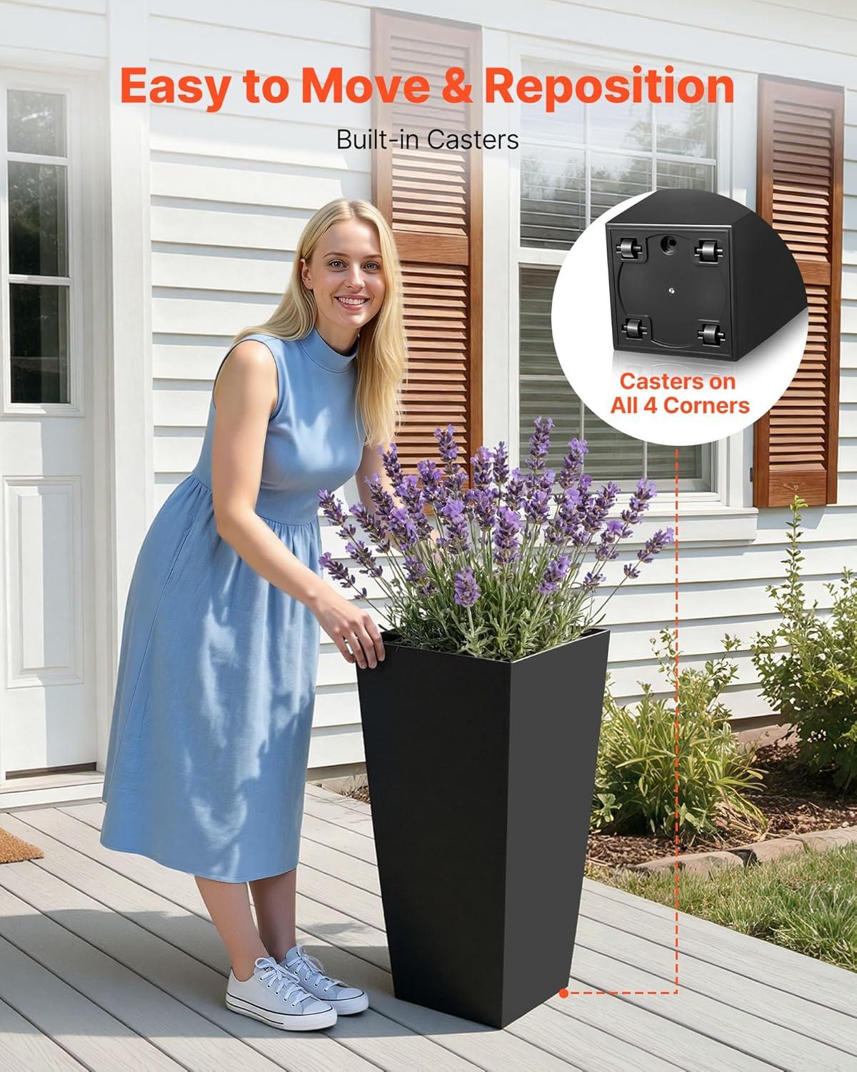 image:imageVEVOR Set of 2 Tall Outdoor Planters 21 H Round Large Planters for Front Porch and Patio Stone Finish Flower Tree Plant PotsBlack