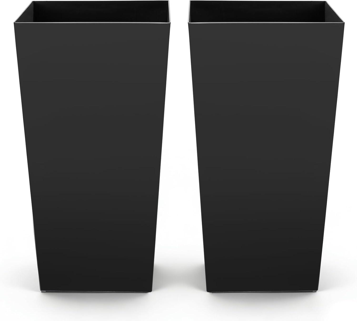 image:imageVEVOR Set of 2 Tall Outdoor Planters 21 H Round Large Planters for Front Porch and Patio Stone Finish Flower Tree Plant PotsBlack