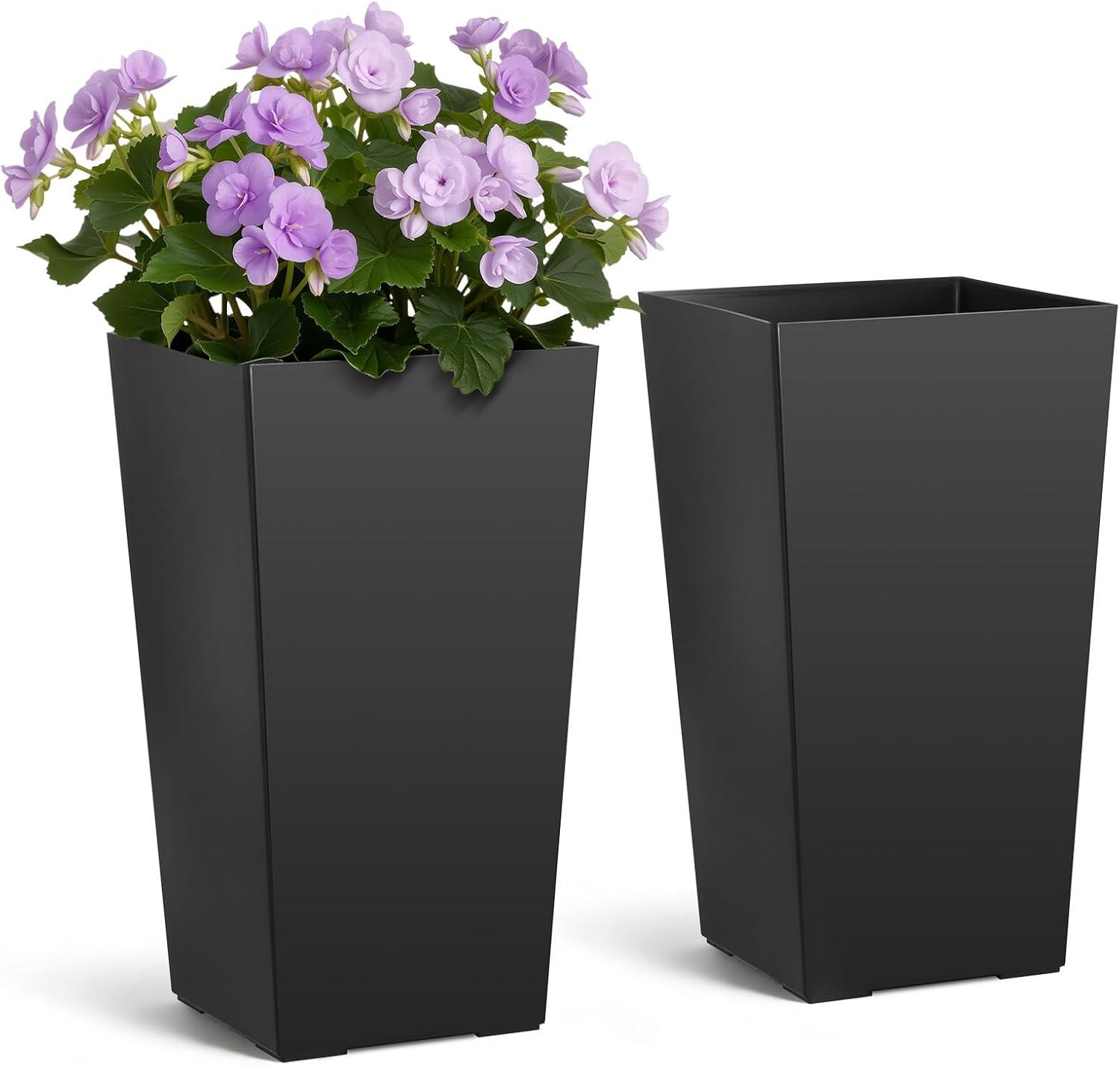 image:imageVEVOR Set of 2 Tall Outdoor Planters 21 H Round Large Planters for Front Porch and Patio Stone Finish Flower Tree Plant PotsBlack