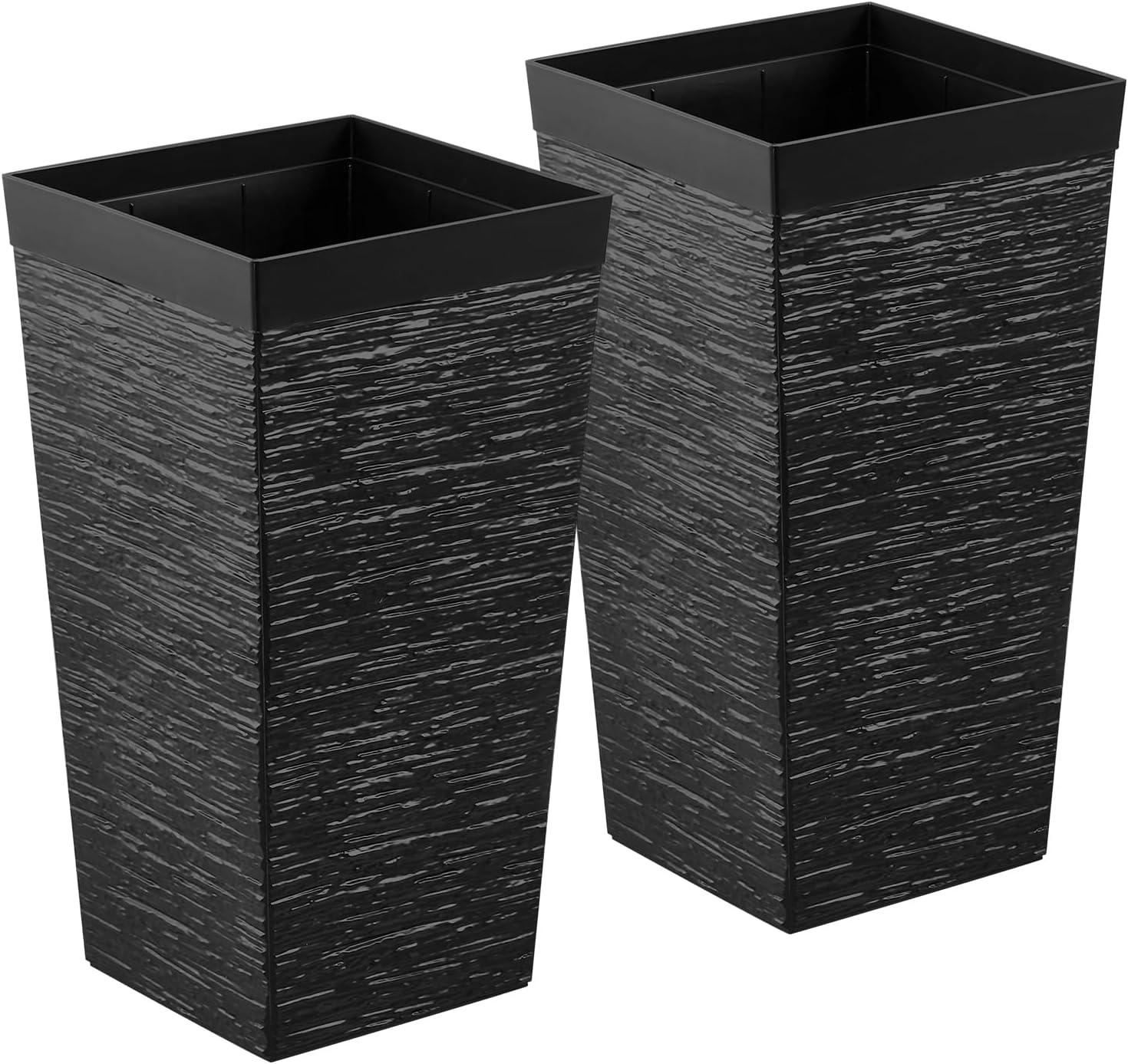 image:imageVEVOR Set of 2 Tall Outdoor Planters 21 H Round Large Planters for Front Porch and Patio Stone Finish Flower Tree Plant PotsBlack