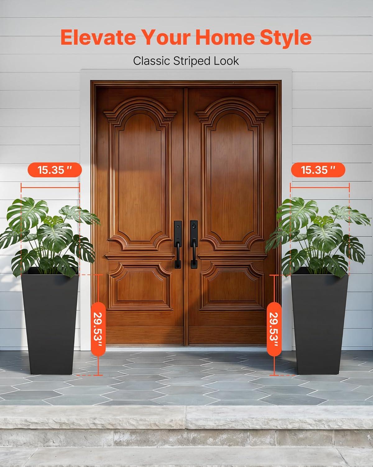 image:imageVEVOR Set of 2 Tall Outdoor Planters 21 H Round Large Planters for Front Porch and Patio Stone Finish Flower Tree Plant PotsBlack