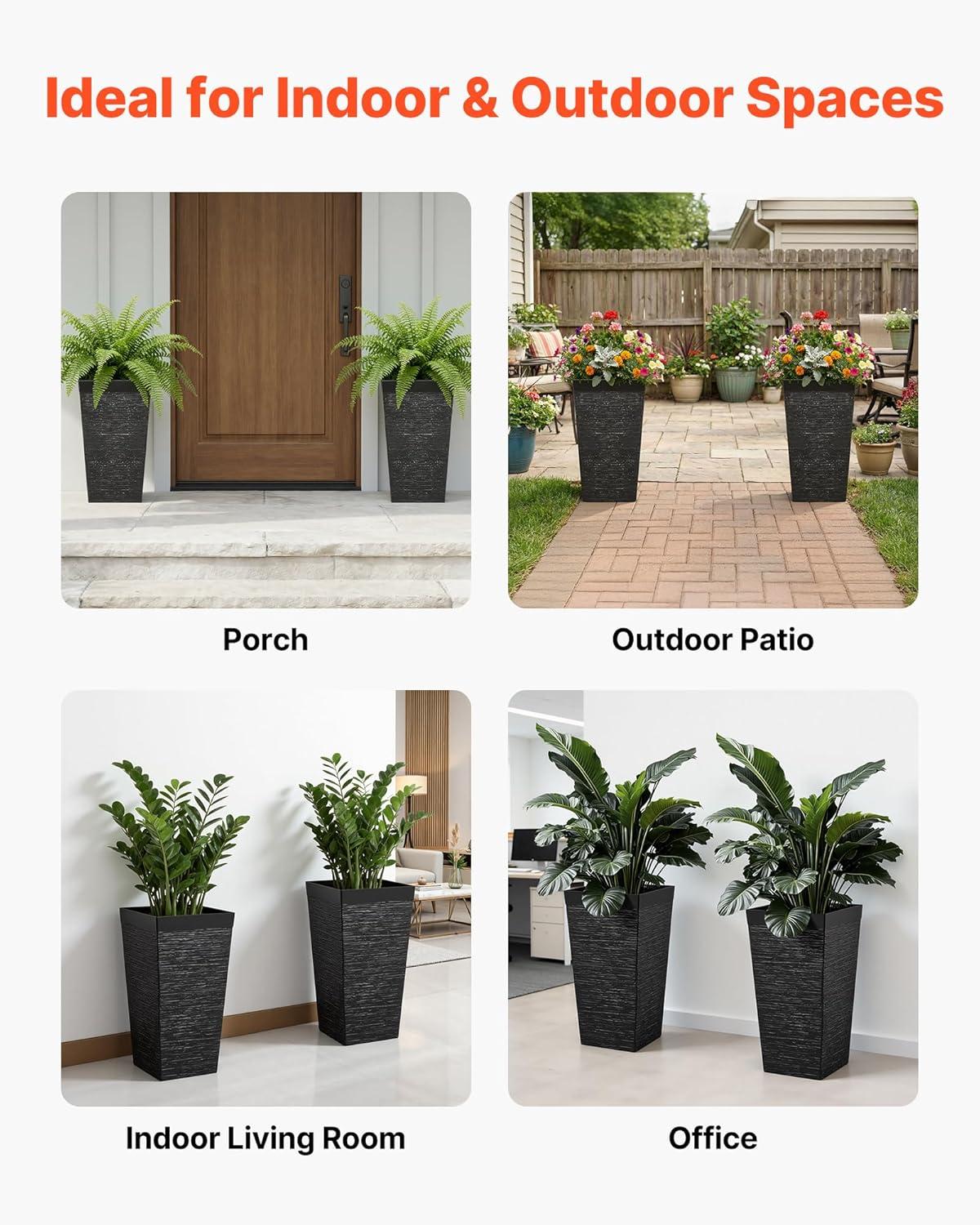 image:imageVEVOR Set of 2 Tall Outdoor Planters 21 H Round Large Planters for Front Porch and Patio Stone Finish Flower Tree Plant PotsBlack