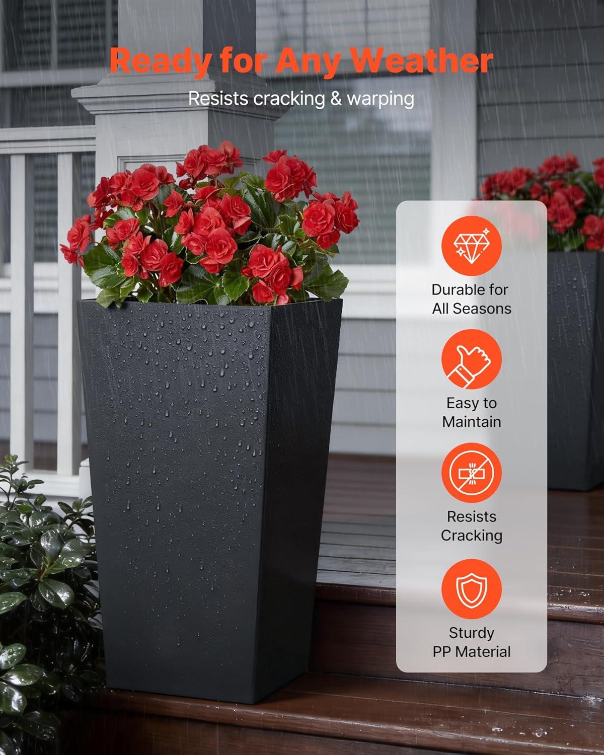 image:imageVEVOR Set of 2 Tall Outdoor Planters 21 H Round Large Planters for Front Porch and Patio Stone Finish Flower Tree Plant PotsBlack