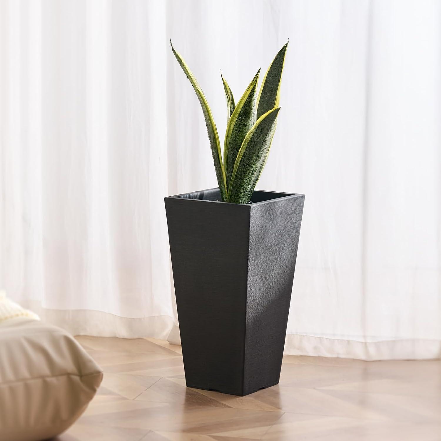 image:imageVEVOR Set of 2 Tall Outdoor Planters 21 H Round Large Planters for Front Porch and Patio Stone Finish Flower Tree Plant PotsBlack