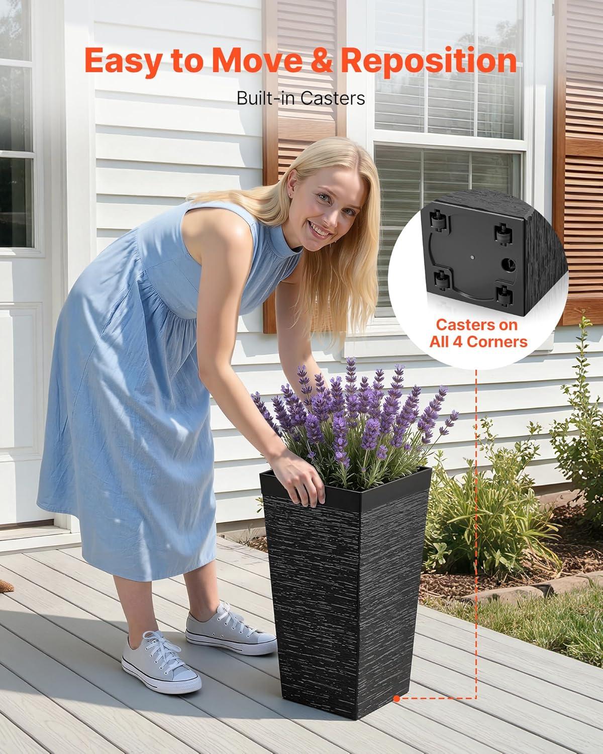 image:imageVEVOR Set of 2 Tall Outdoor Planters 21 H Round Large Planters for Front Porch and Patio Stone Finish Flower Tree Plant PotsBlack