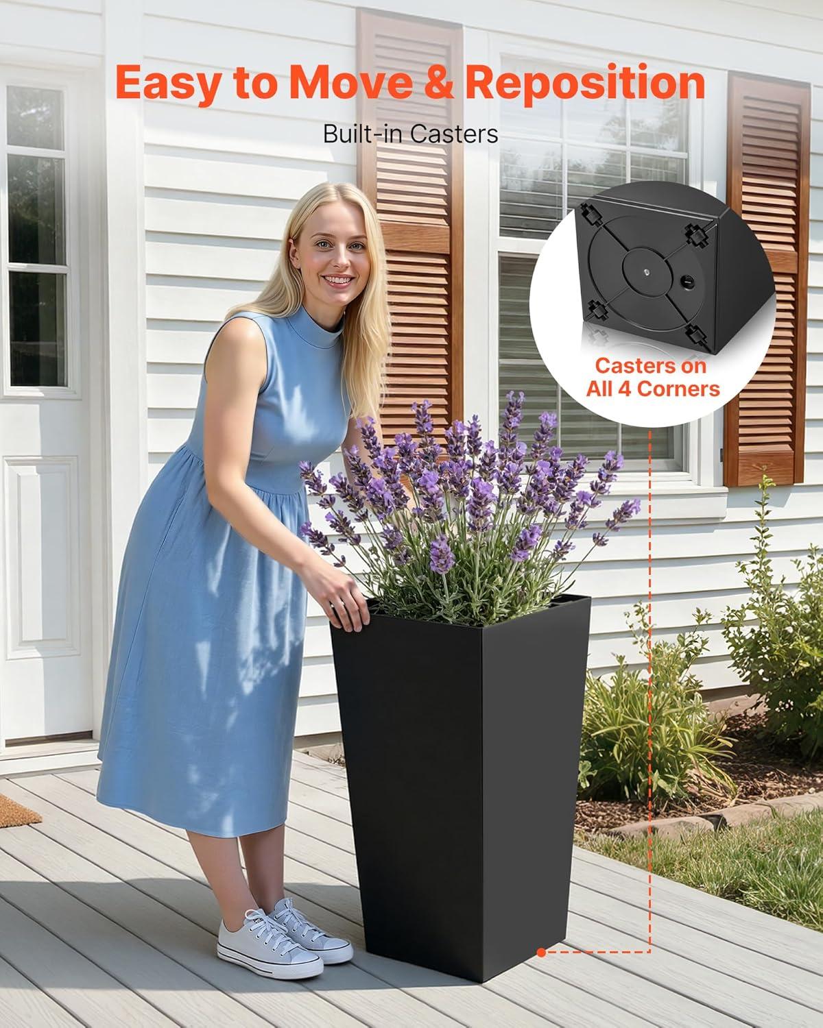 image:imageVEVOR Set of 2 Tall Outdoor Planters 21 H Round Large Planters for Front Porch and Patio Stone Finish Flower Tree Plant PotsBlack