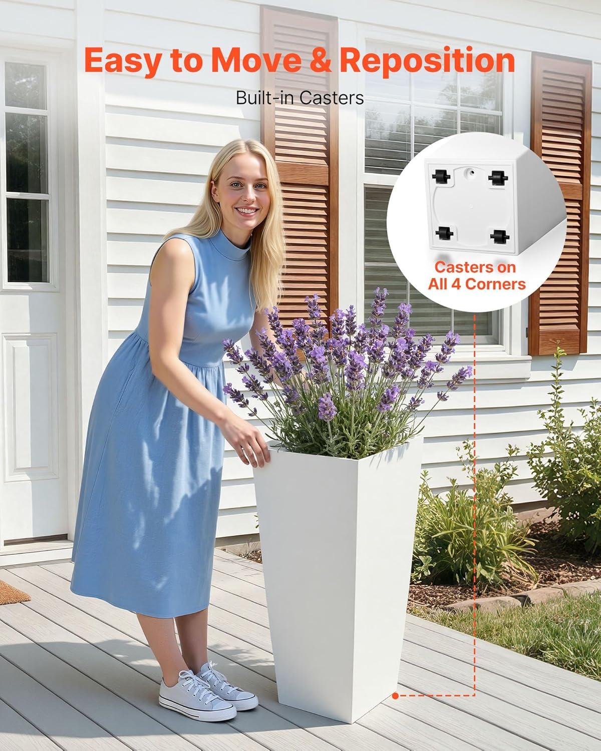 image:imageVEVOR Set of 2 Tall Outdoor Planters 21 H Round Large Planters for Front Porch and Patio Stone Finish Flower Tree Plant PotsWhite
