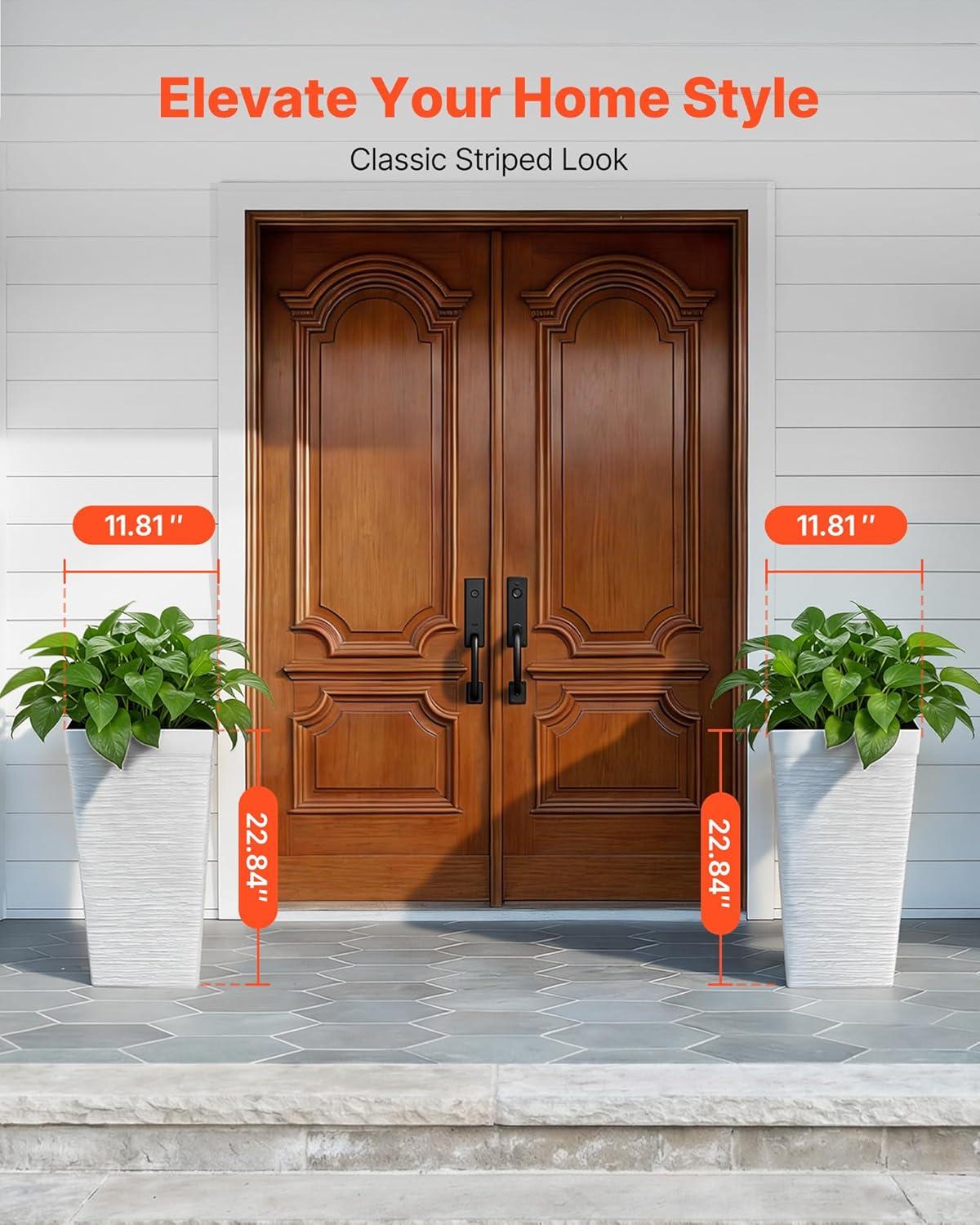 image:imageVEVOR Set of 2 Tall Outdoor Planters 21 H Round Large Planters for Front Porch and Patio Stone Finish Flower Tree Plant PotsWhite