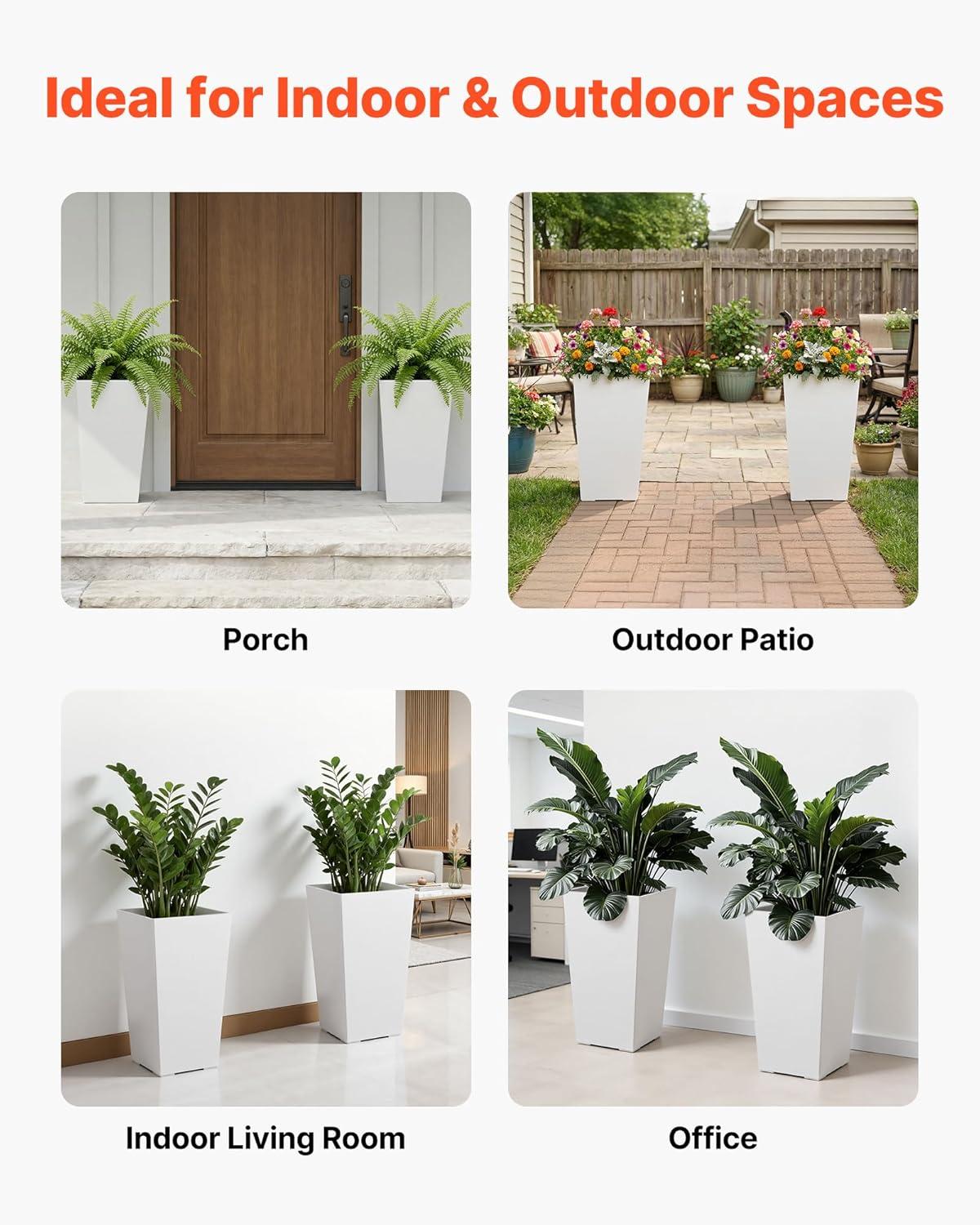 image:imageVEVOR Set of 2 Tall Outdoor Planters 21 H Round Large Planters for Front Porch and Patio Stone Finish Flower Tree Plant PotsWhite
