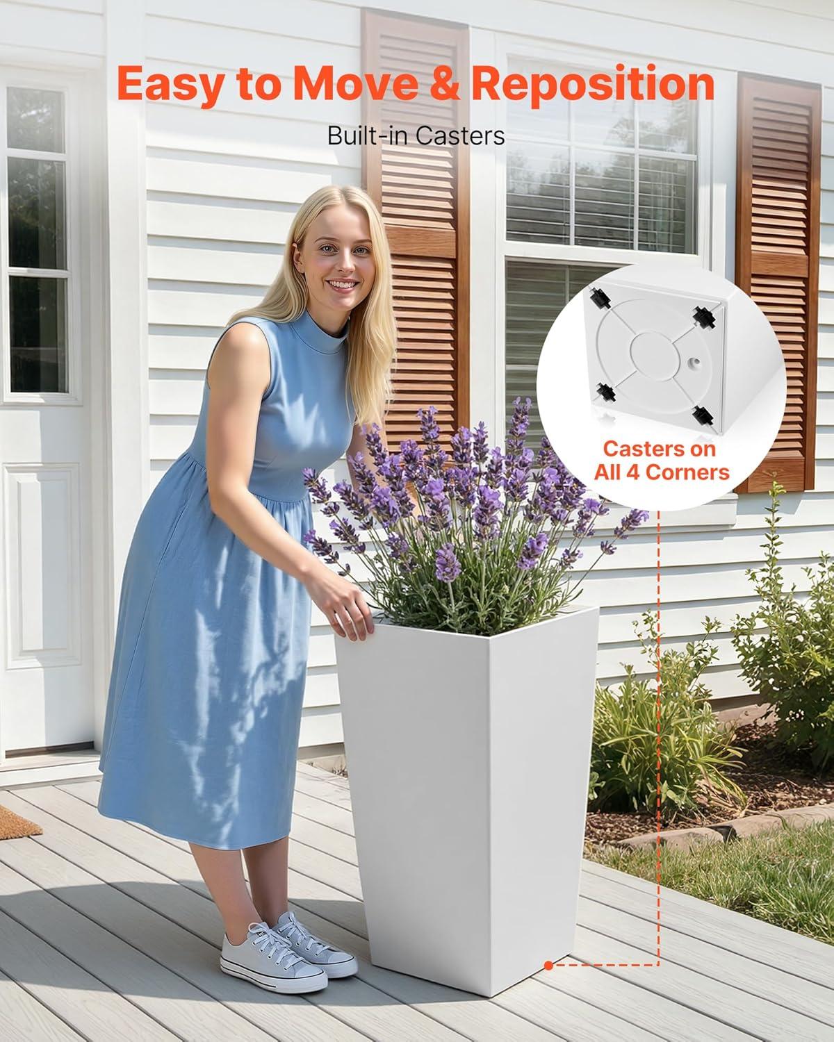 image:imageVEVOR Set of 2 Tall Outdoor Planters 21 H Round Large Planters for Front Porch and Patio Stone Finish Flower Tree Plant PotsWhite