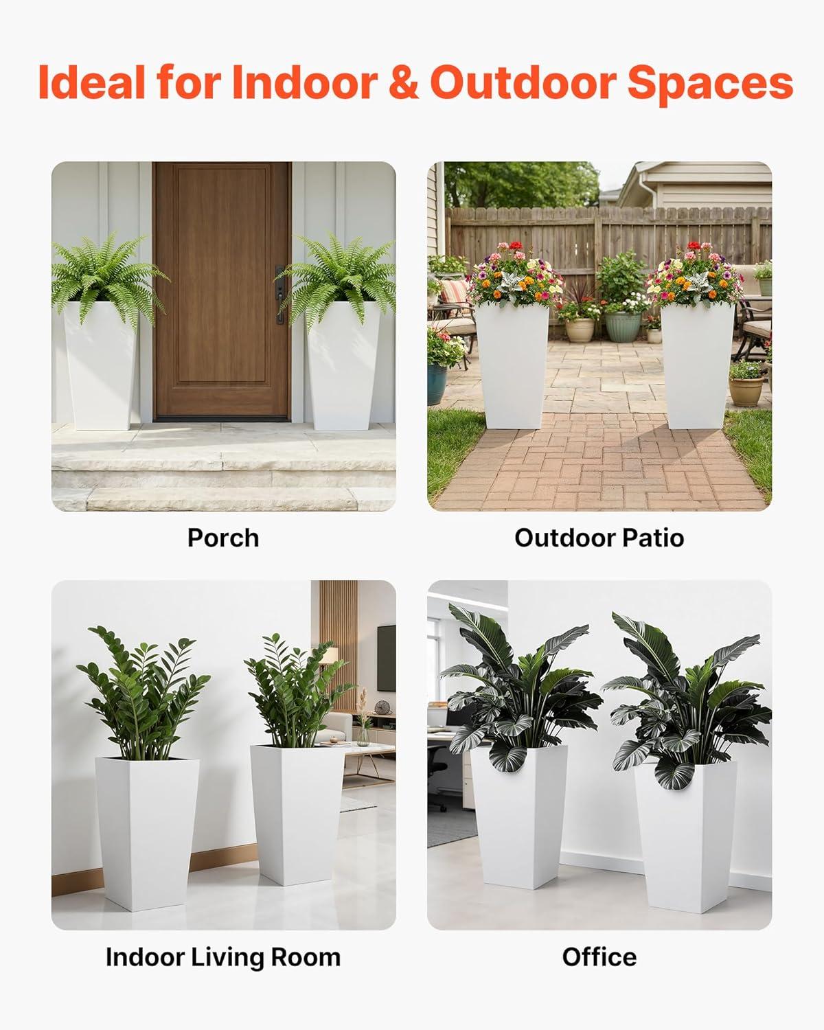 image:imageVEVOR Set of 2 Tall Outdoor Planters 21 H Round Large Planters for Front Porch and Patio Stone Finish Flower Tree Plant PotsWhite