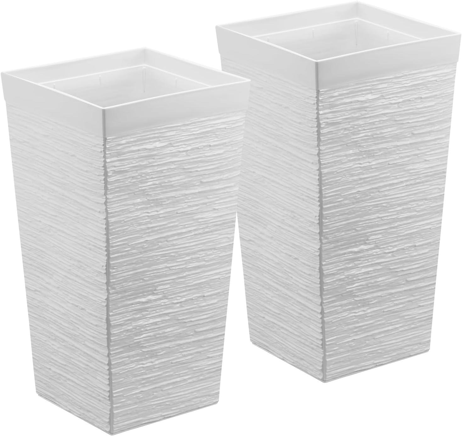 image:imageVEVOR Set of 2 Tall Outdoor Planters 21 H Round Large Planters for Front Porch and Patio Stone Finish Flower Tree Plant PotsWhite