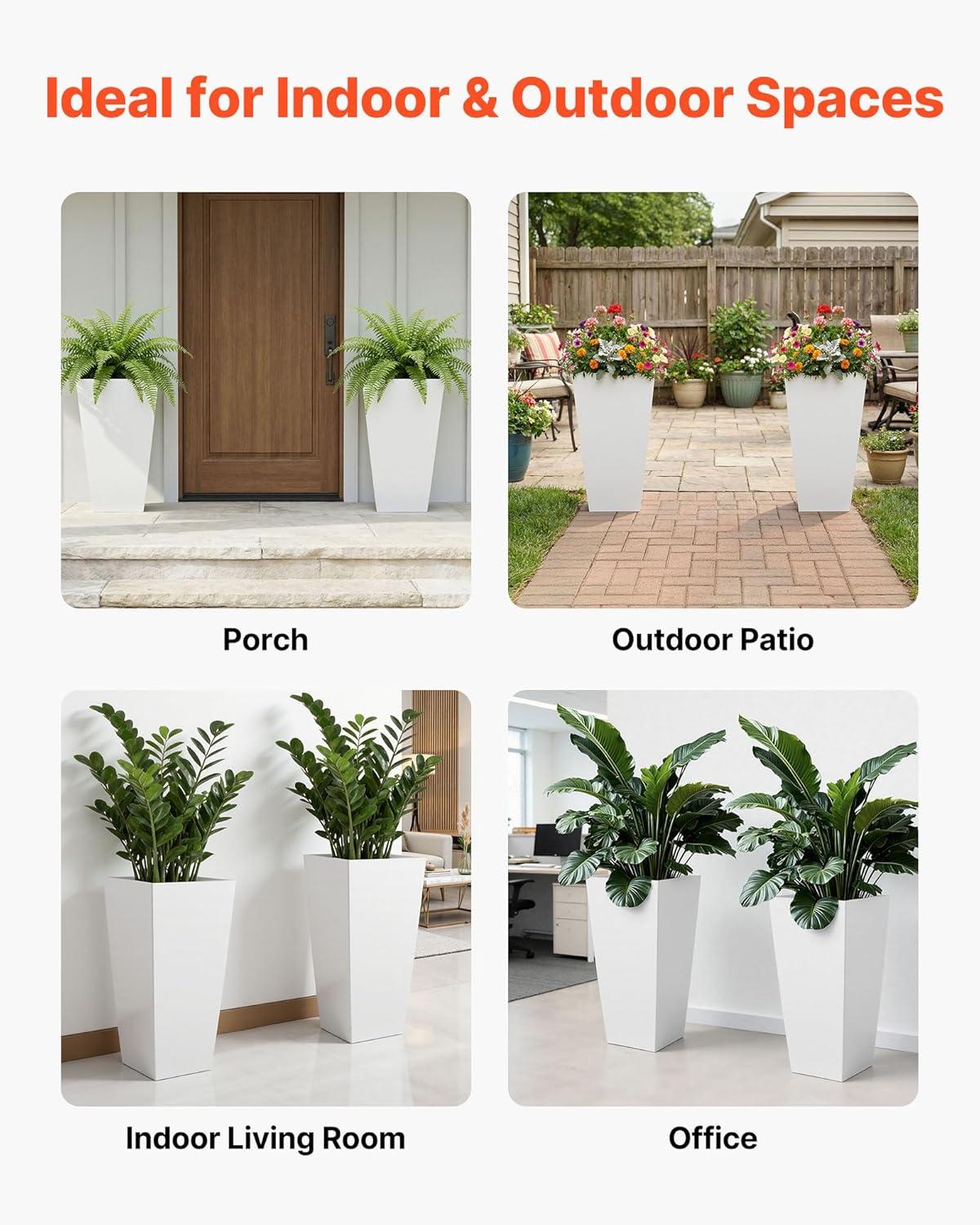 image:imageVEVOR Set of 2 Tall Outdoor Planters 21 H Round Large Planters for Front Porch and Patio Stone Finish Flower Tree Plant PotsWhite