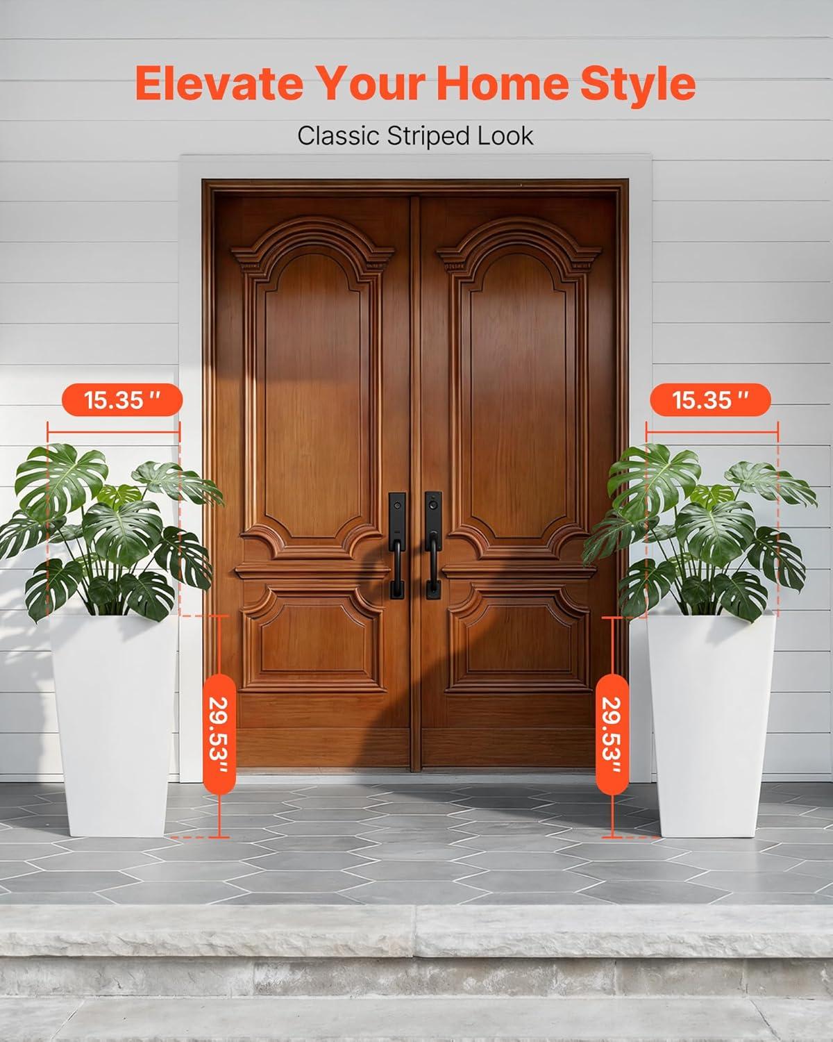 image:imageVEVOR Set of 2 Tall Outdoor Planters 21 H Round Large Planters for Front Porch and Patio Stone Finish Flower Tree Plant PotsWhite
