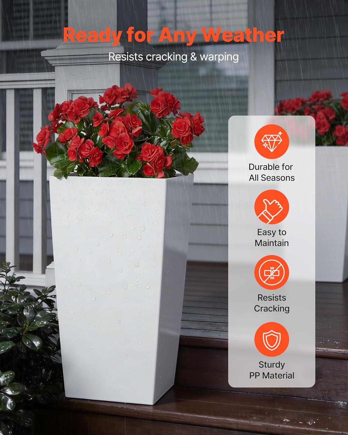 image:imageVEVOR Set of 2 Tall Outdoor Planters 21 H Round Large Planters for Front Porch and Patio Stone Finish Flower Tree Plant PotsWhite