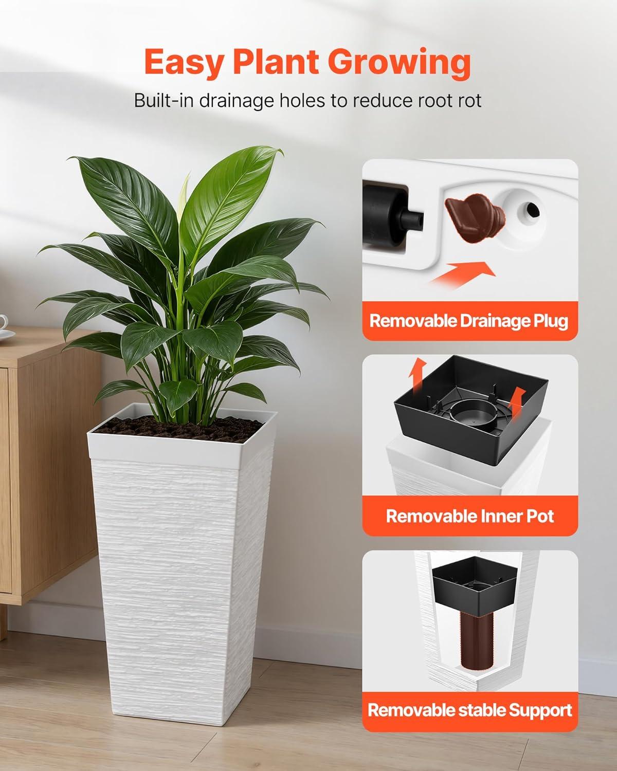image:imageVEVOR Set of 2 Tall Outdoor Planters 21 H Round Large Planters for Front Porch and Patio Stone Finish Flower Tree Plant PotsWhite