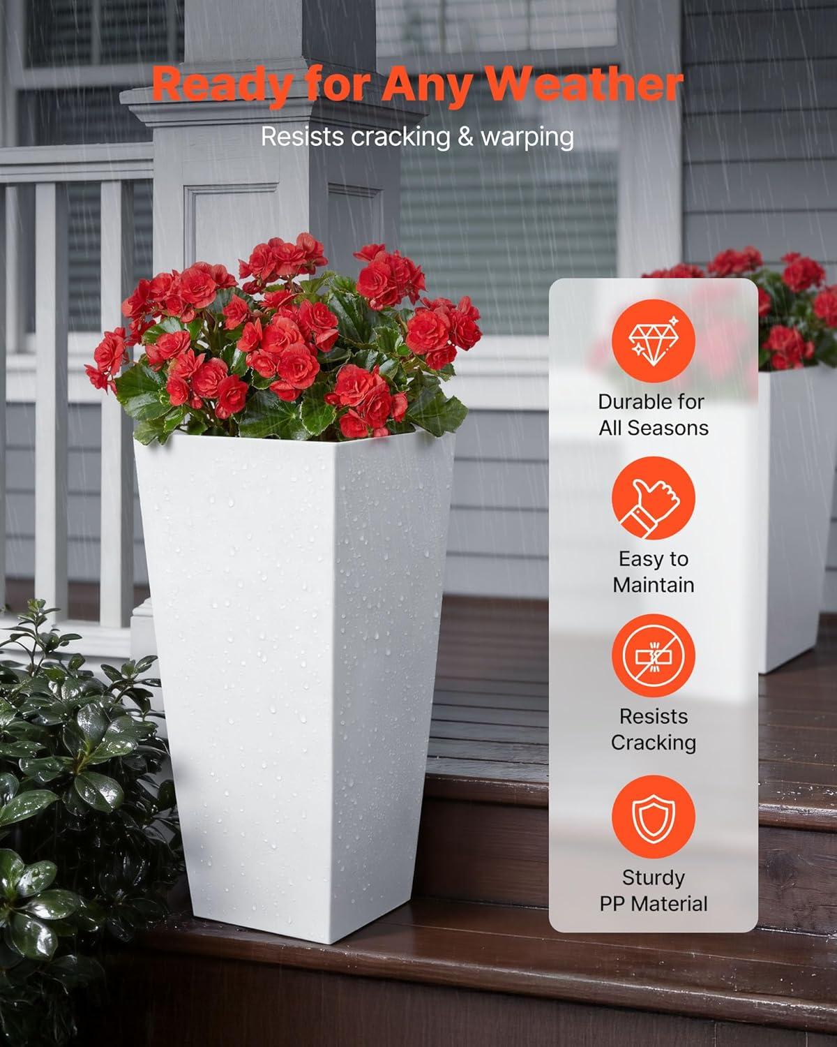 image:imageVEVOR Set of 2 Tall Outdoor Planters 21 H Round Large Planters for Front Porch and Patio Stone Finish Flower Tree Plant PotsWhite