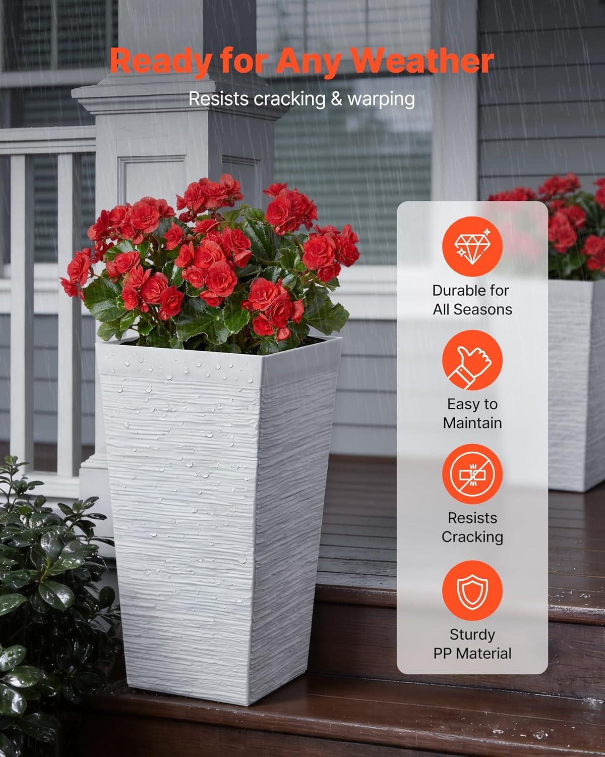 image:imageVEVOR Set of 2 Tall Outdoor Planters 21 H Round Large Planters for Front Porch and Patio Stone Finish Flower Tree Plant PotsWhite