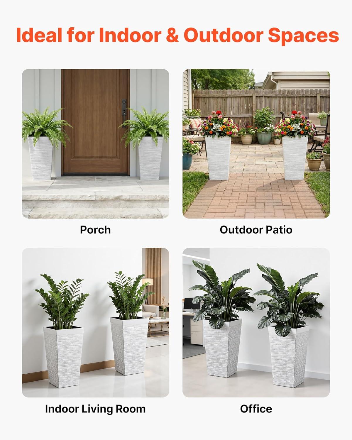 image:imageVEVOR Set of 2 Tall Outdoor Planters 21 H Round Large Planters for Front Porch and Patio Stone Finish Flower Tree Plant PotsWhite
