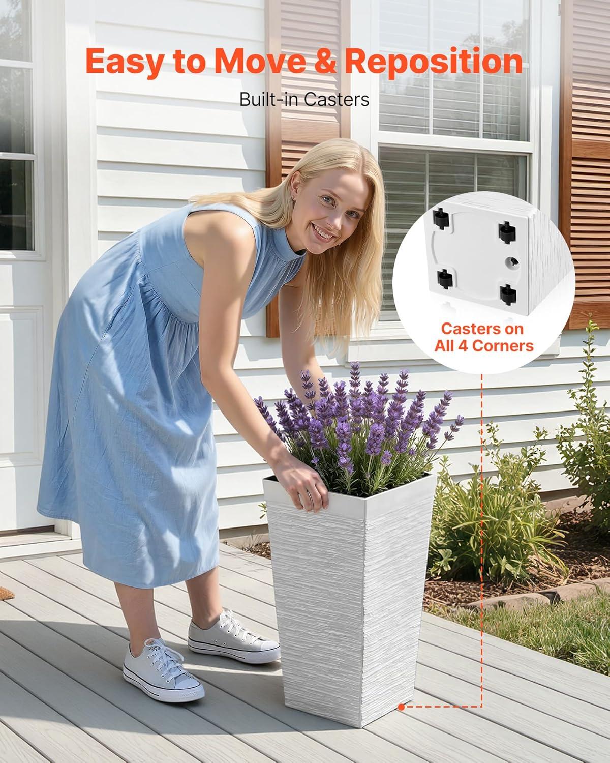 image:imageVEVOR Set of 2 Tall Outdoor Planters 21 H Round Large Planters for Front Porch and Patio Stone Finish Flower Tree Plant PotsWhite