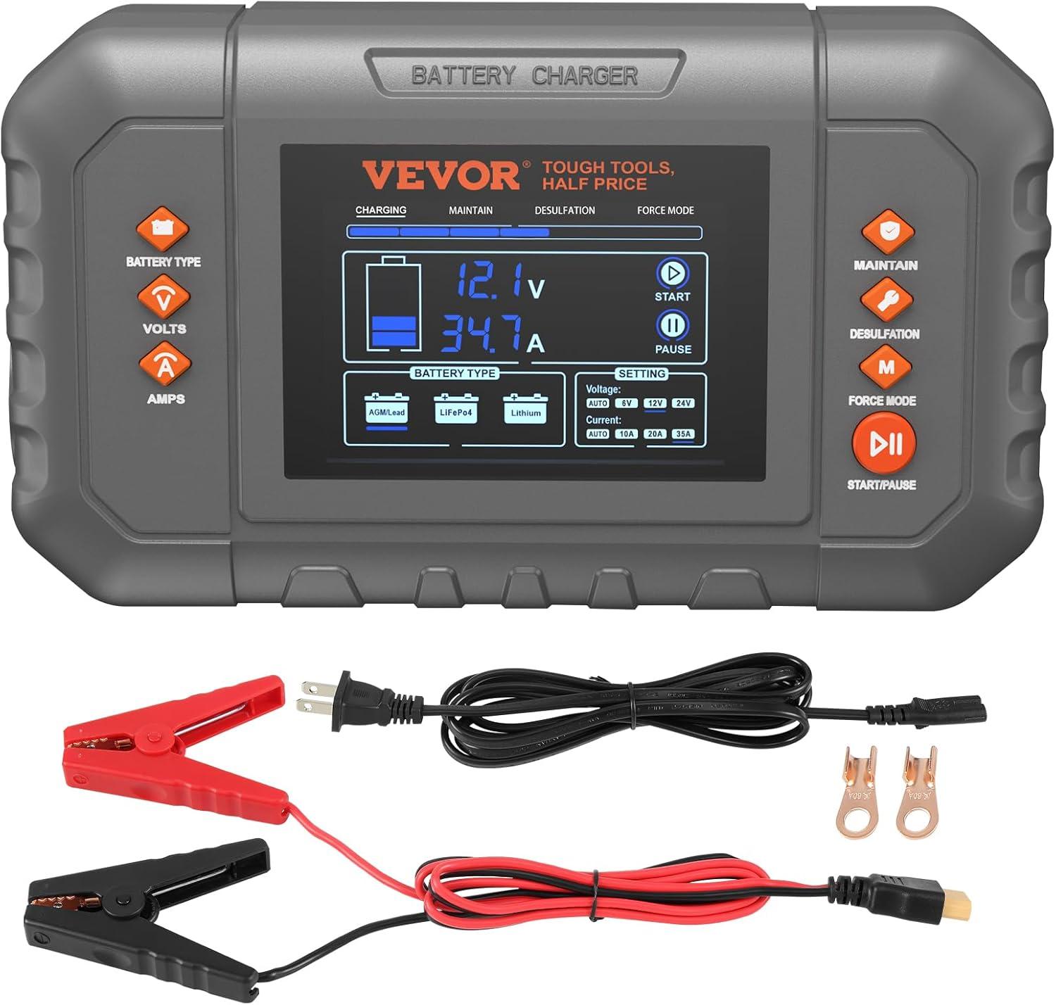 image:imageVEVOR Smart Battery Charger 2A x 4 LiFePO4 LeadAcid AGMGelSLA Car Battery Charger FullyAutomatic Charger Maintainer Desulfator for Boat Motorcycle Lawn Mower Golf Cart Marine Deep Cycle35amp