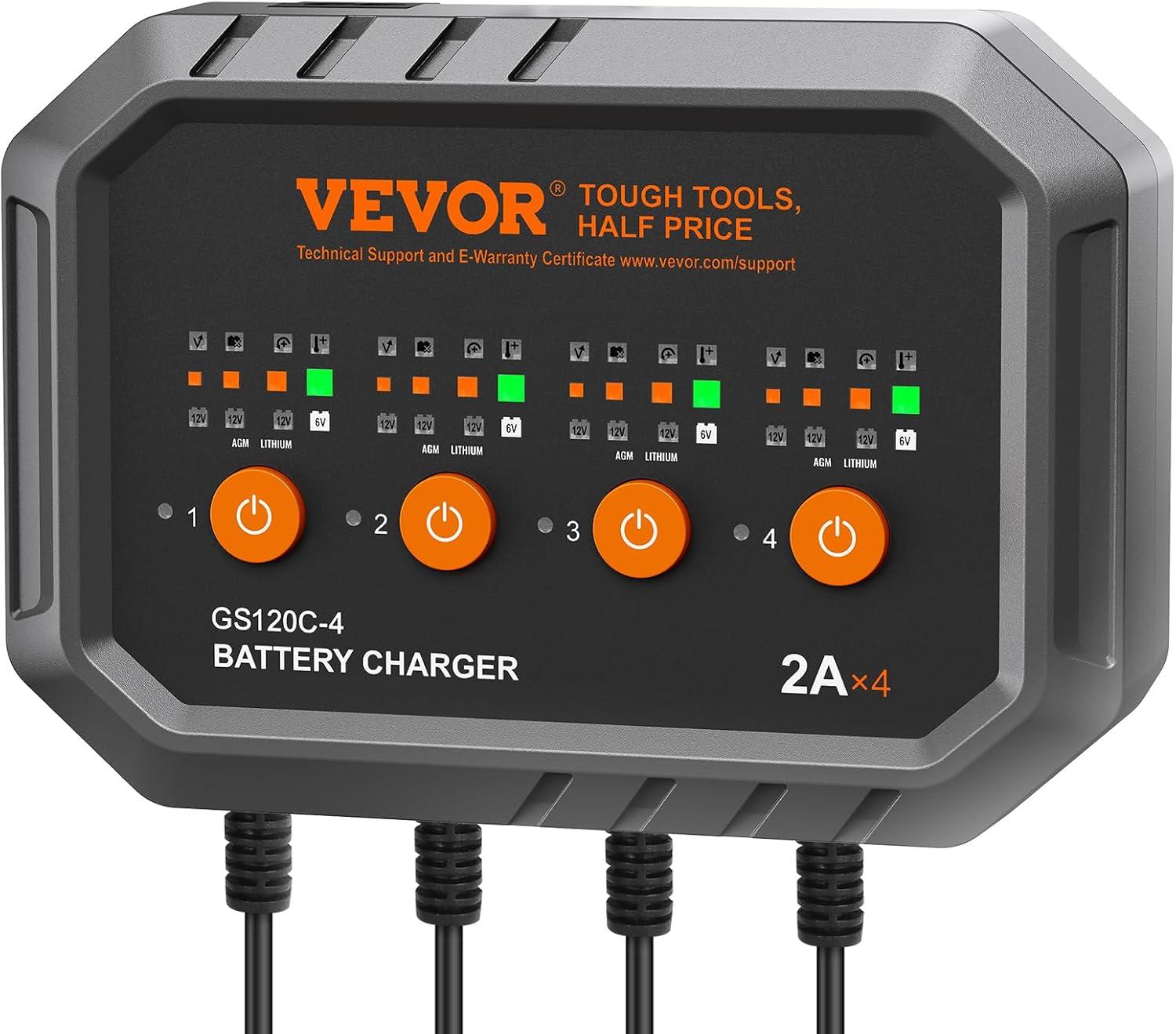 image:imageVEVOR Smart Battery Charger 2A x 4 LiFePO4 LeadAcid AGMGelSLA Car Battery Charger FullyAutomatic Charger Maintainer Desulfator for Boat Motorcycle Lawn Mower Golf Cart Marine Deep Cycle2amp4