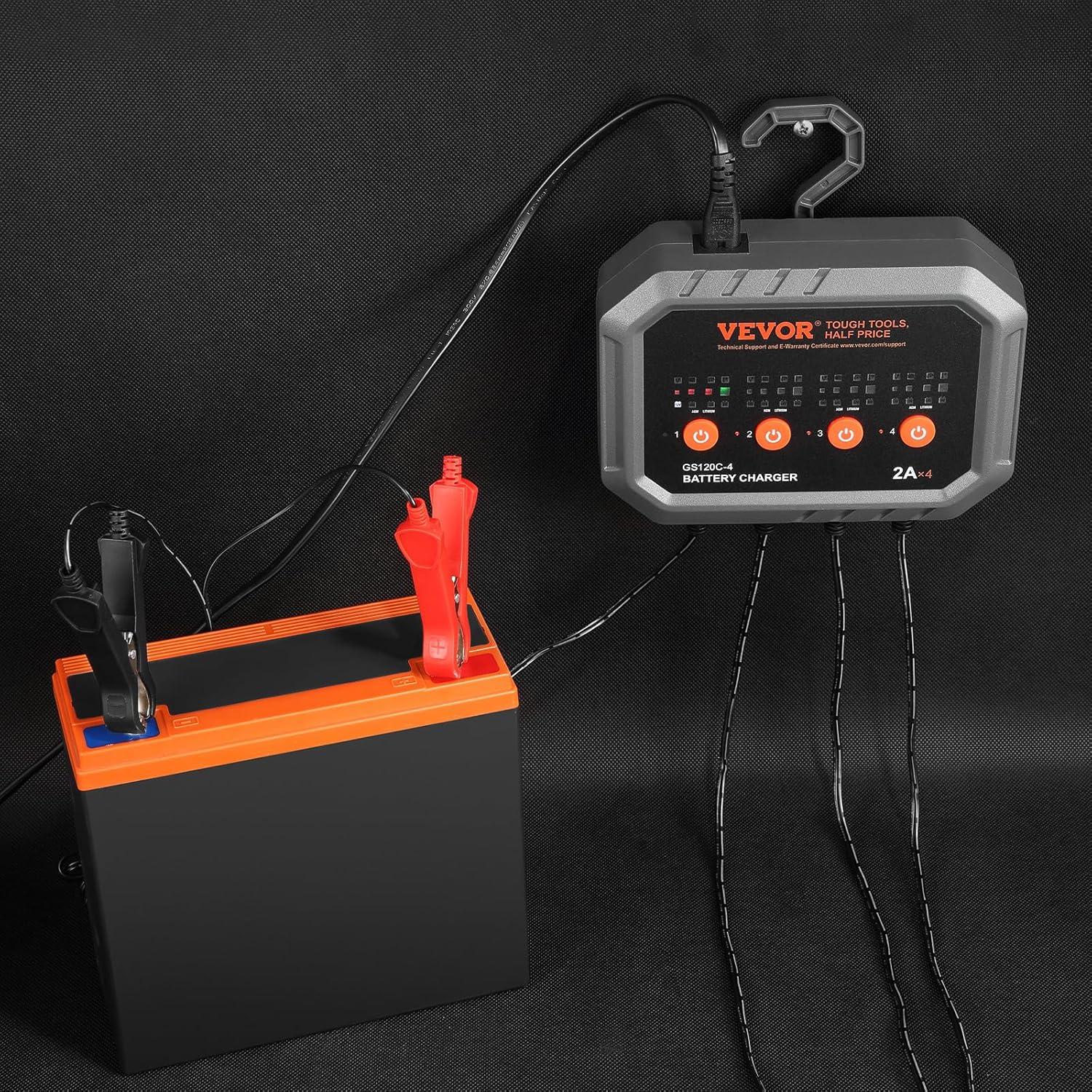 image:imageVEVOR Smart Battery Charger 2A x 4 LiFePO4 LeadAcid AGMGelSLA Car Battery Charger FullyAutomatic Charger Maintainer Desulfator for Boat Motorcycle Lawn Mower Golf Cart Marine Deep Cycle2amp4