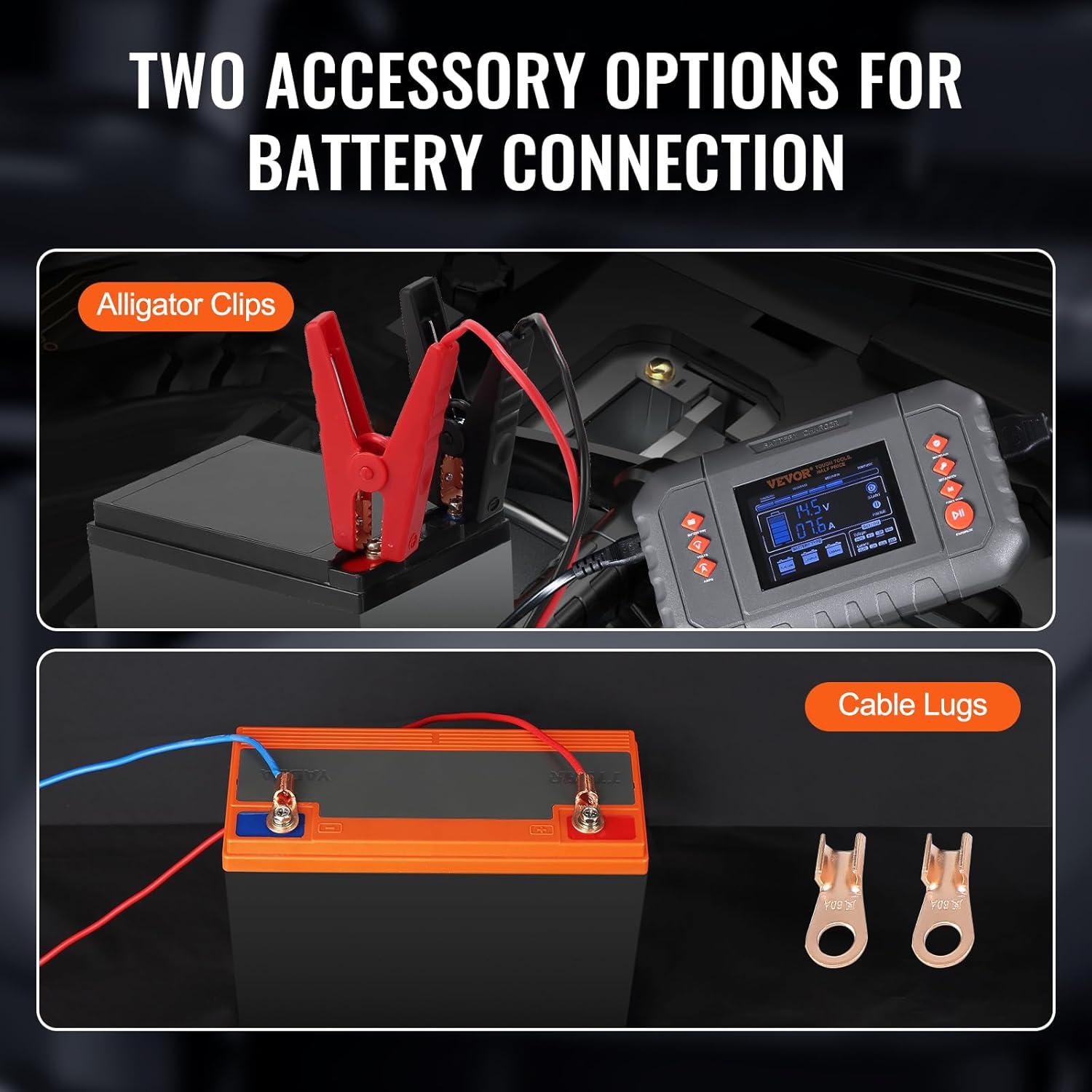 image:imageVEVOR Smart Battery Charger 2A x 4 LiFePO4 LeadAcid AGMGelSLA Car Battery Charger FullyAutomatic Charger Maintainer Desulfator for Boat Motorcycle Lawn Mower Golf Cart Marine Deep Cycle35amp