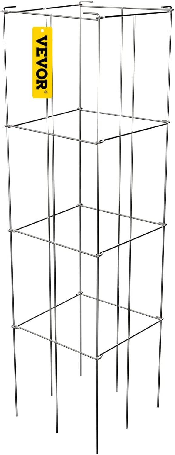 image:imageVEVOR Tomato Cages 118 x 118 x 461 10 Packs Square Plant Support Cages Silver PVCCoated Steel Tomato Towers for Climbing Vegetables Plants Flowers FruitsSilver