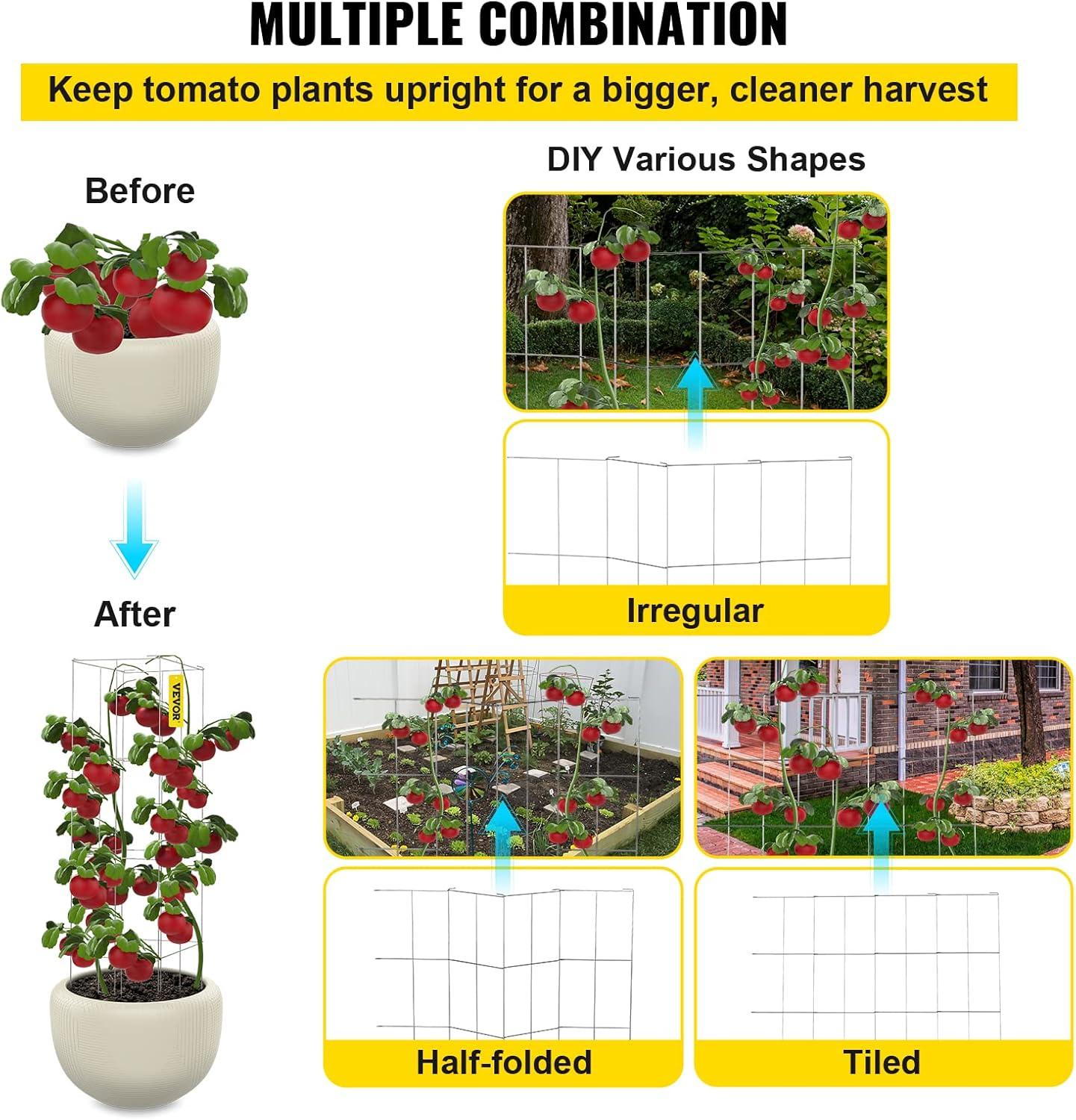 image:imageVEVOR Tomato Cages 118 x 118 x 461 10 Packs Square Plant Support Cages Silver PVCCoated Steel Tomato Towers for Climbing Vegetables Plants Flowers FruitsSilver
