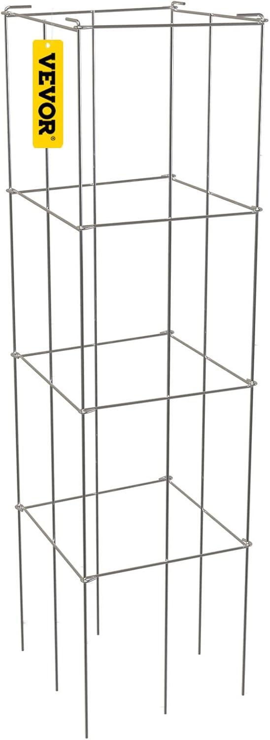 image:imageVEVOR Tomato Cages 118 x 118 x 461 10 Packs Square Plant Support Cages Silver PVCCoated Steel Tomato Towers for Climbing Vegetables Plants Flowers FruitsSilver