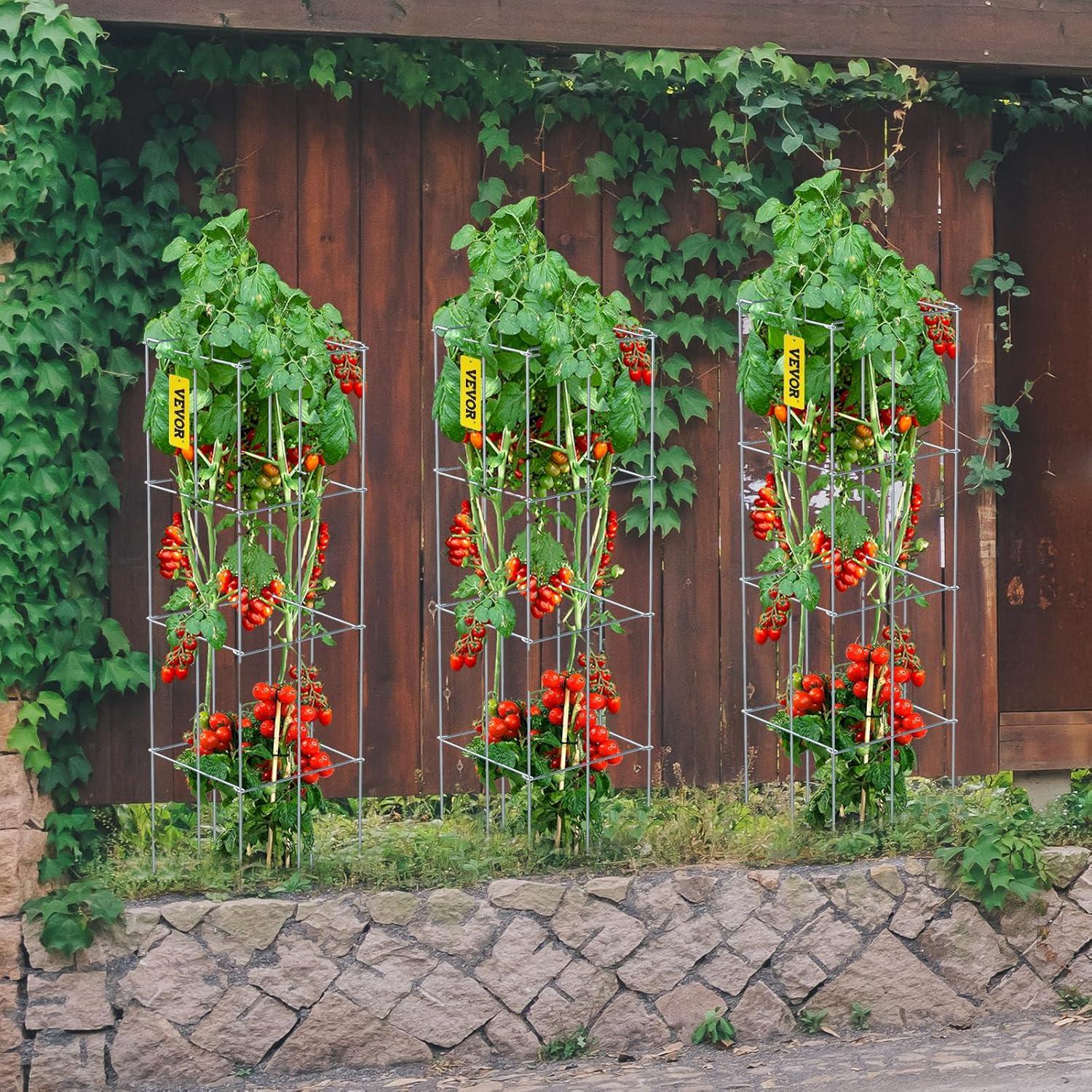 image:imageVEVOR Tomato Cages 118 x 118 x 461 10 Packs Square Plant Support Cages Silver PVCCoated Steel Tomato Towers for Climbing Vegetables Plants Flowers FruitsSilver