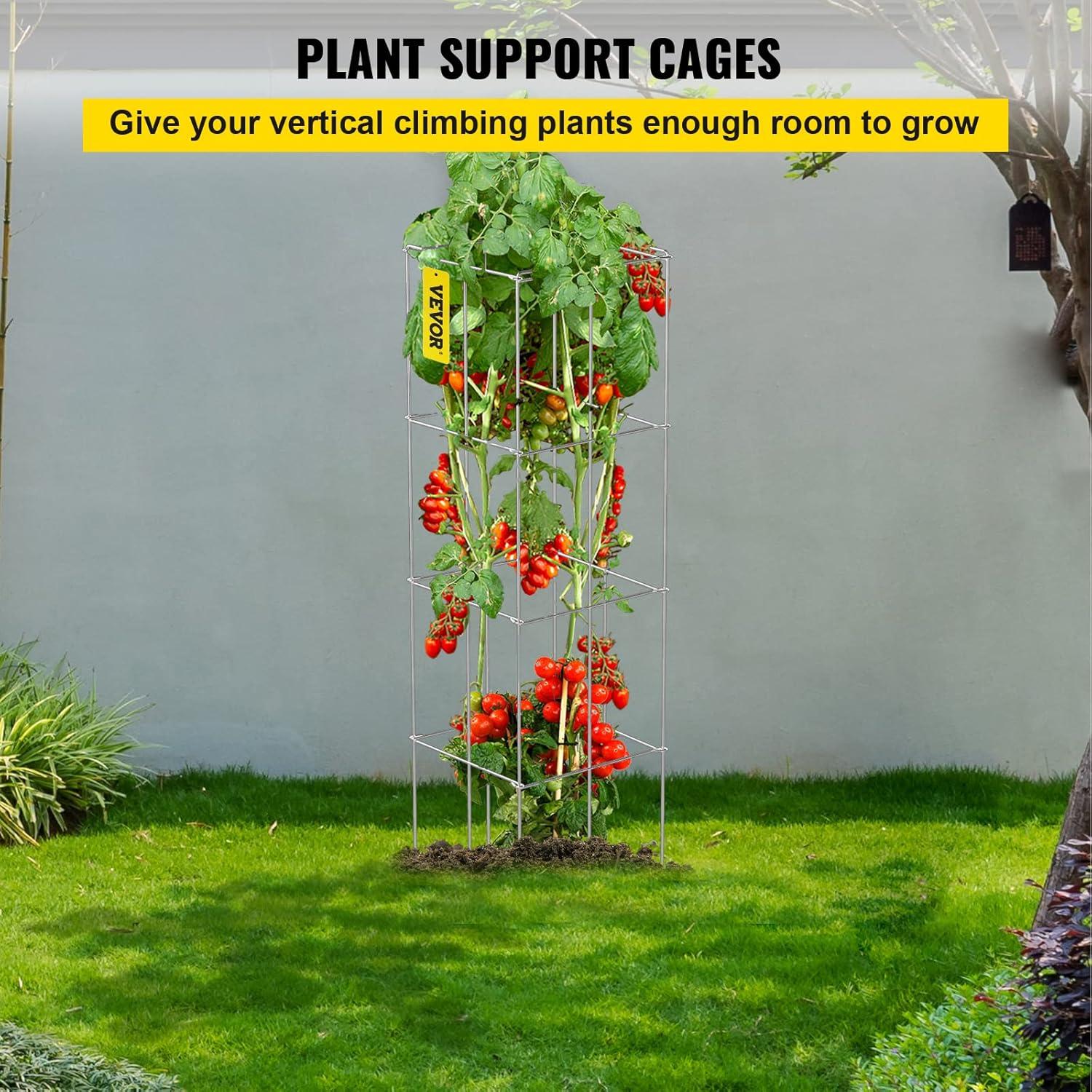 image:imageVEVOR Tomato Cages 118 x 118 x 461 10 Packs Square Plant Support Cages Silver PVCCoated Steel Tomato Towers for Climbing Vegetables Plants Flowers FruitsSilver