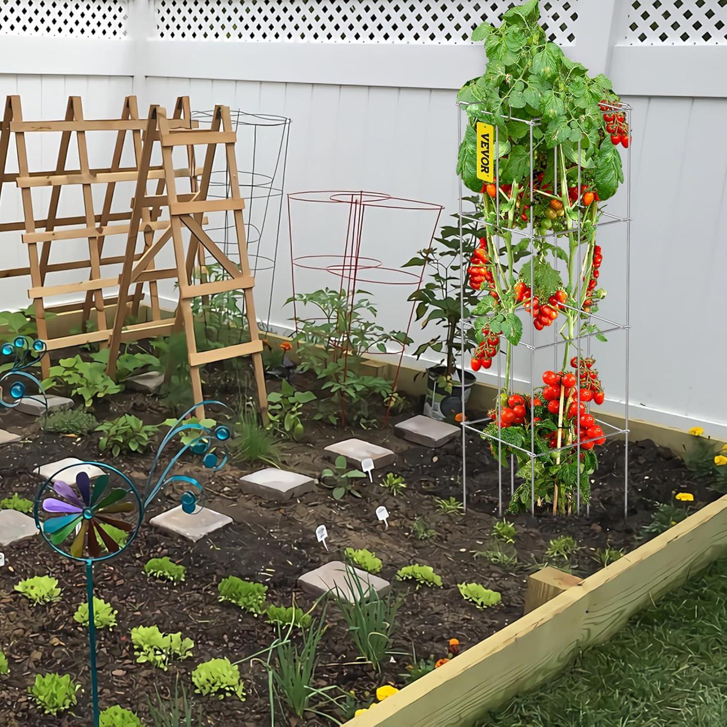 image:imageVEVOR Tomato Cages 118 x 118 x 461 10 Packs Square Plant Support Cages Silver PVCCoated Steel Tomato Towers for Climbing Vegetables Plants Flowers FruitsSilver