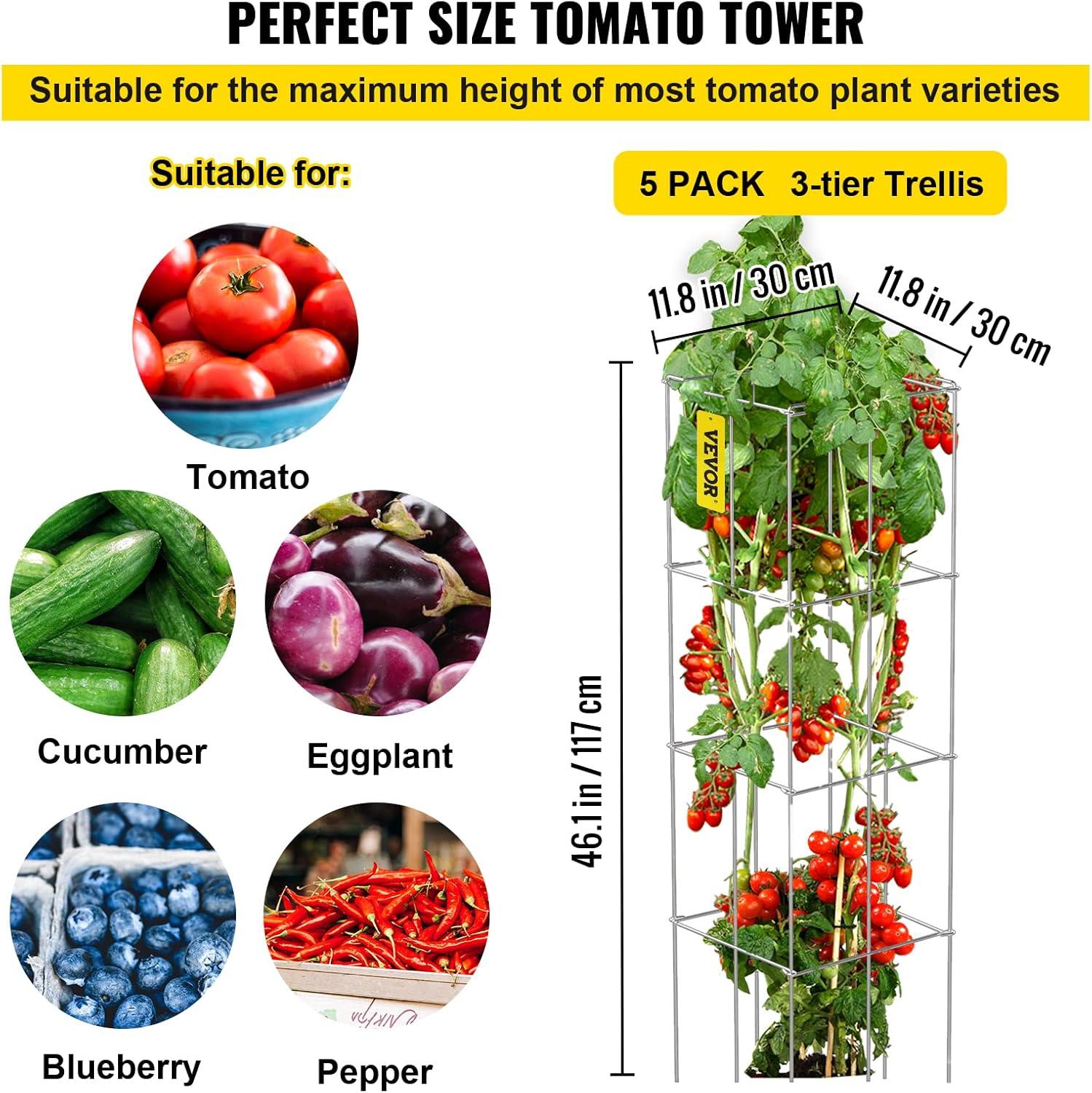 image:imageVEVOR Tomato Cages 118 x 118 x 461 10 Packs Square Plant Support Cages Silver PVCCoated Steel Tomato Towers for Climbing Vegetables Plants Flowers FruitsSilver