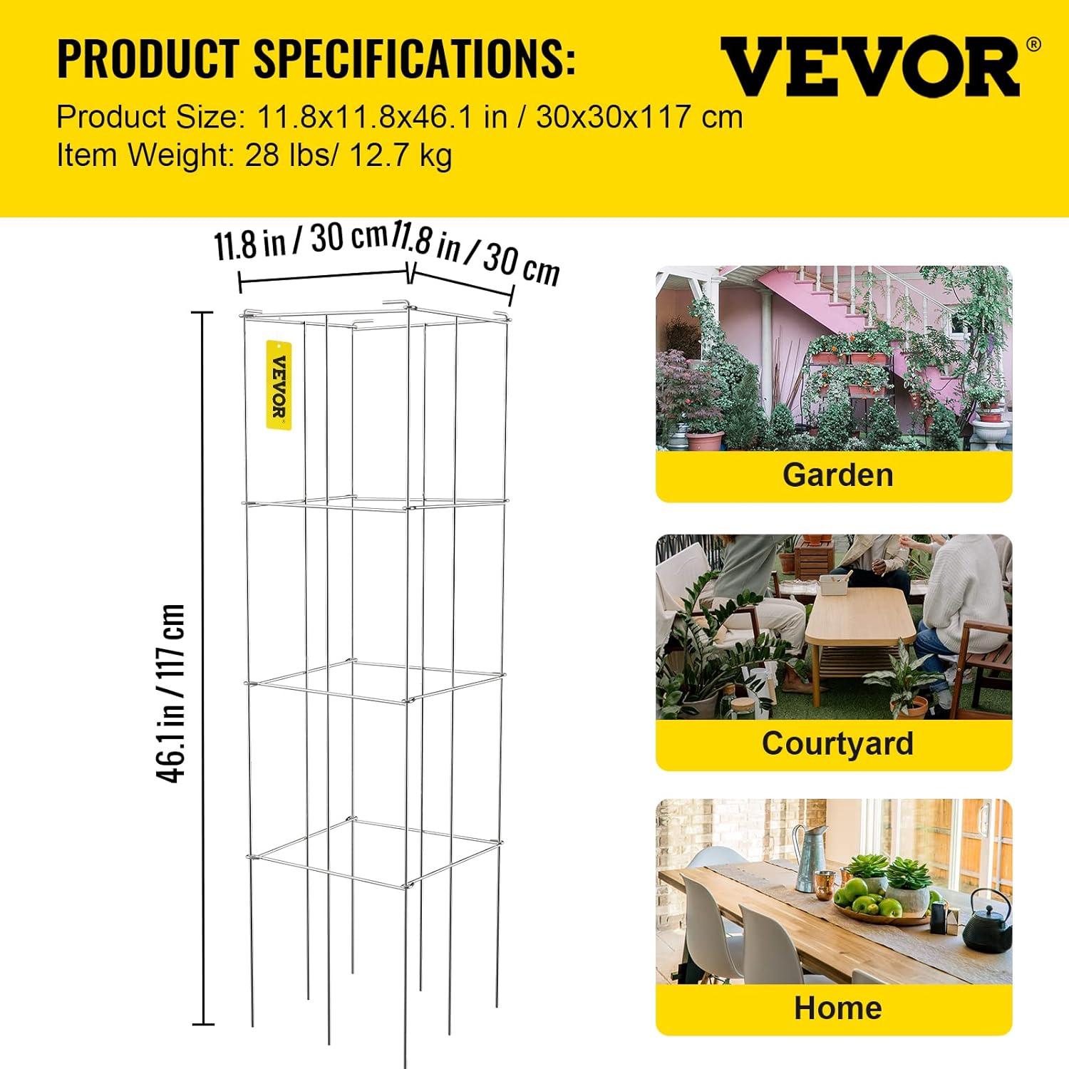 image:imageVEVOR Tomato Cages 118 x 118 x 461 10 Packs Square Plant Support Cages Silver PVCCoated Steel Tomato Towers for Climbing Vegetables Plants Flowers FruitsSilver