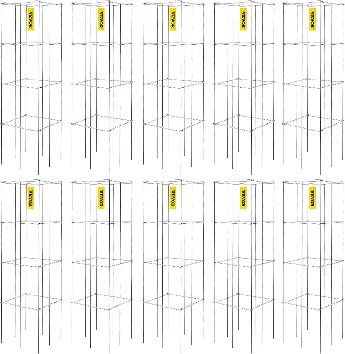 image:imageVEVOR Tomato Cages 118 x 118 x 461 10 Packs Square Plant Support Cages Silver PVCCoated Steel Tomato Towers for Climbing Vegetables Plants Flowers FruitsSilver