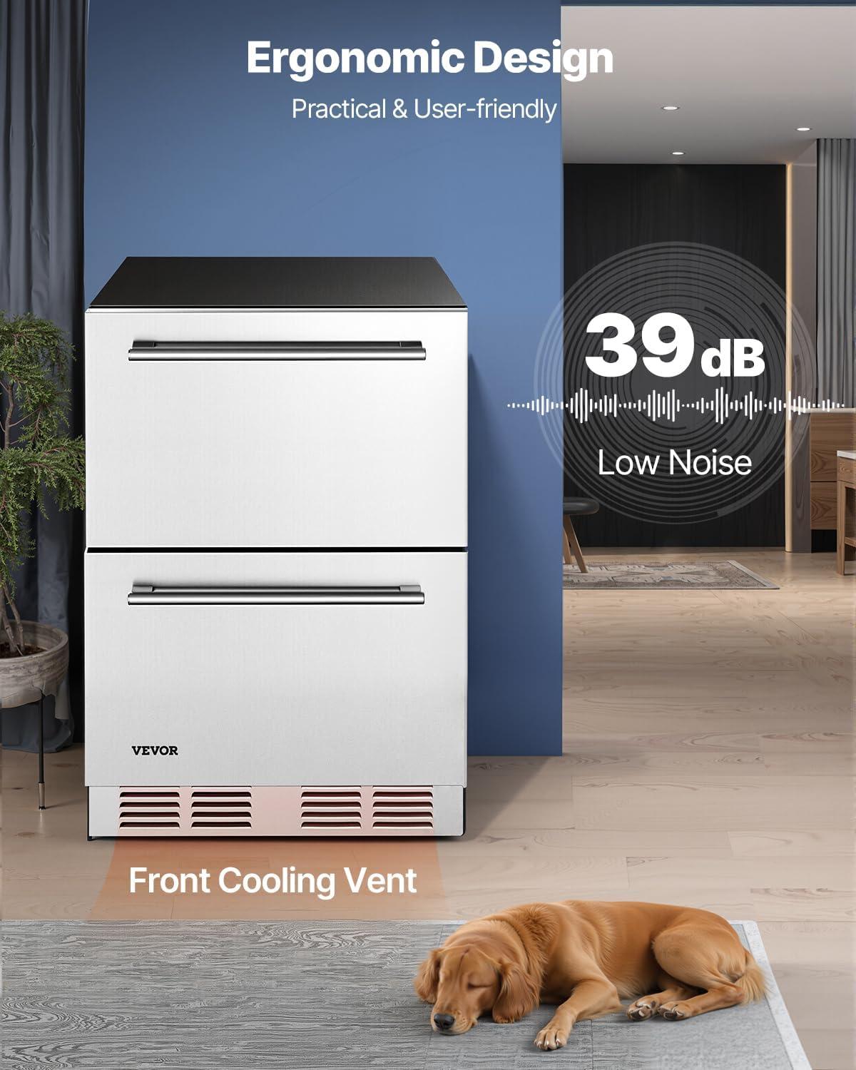 image:imageVEVOR Under Counter Drawer Refrigerator 24 In Stainless Steel Fridge with Temperature Control Dual Drawer Refrigerator with Powerful Compressor amp LED Display for Home Office and Commercial Use