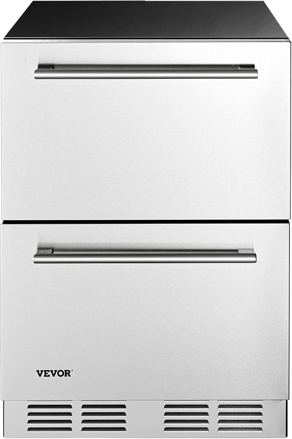 image:imageVEVOR Under Counter Drawer Refrigerator 24 In Stainless Steel Fridge with Temperature Control Dual Drawer Refrigerator with Powerful Compressor amp LED Display for Home Office and Commercial Use