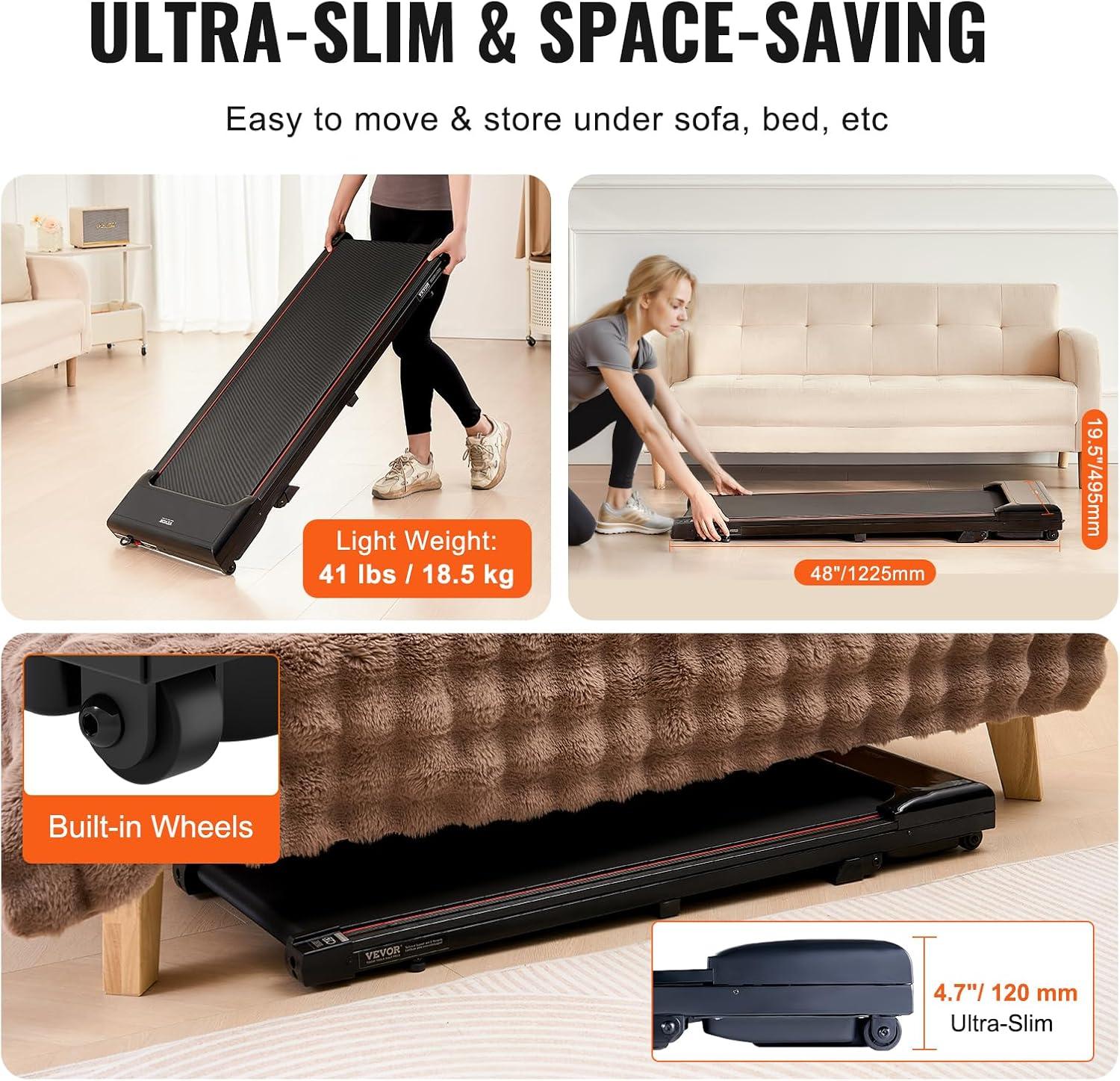 image:imageVEVOR Walking Pad with Handle Bar Under Desk Treadmill for Home Office 25HP Walking Jogging Running Machine Speed 6276MPH Folding Treadmill with Remote Control and LED DisplayRed