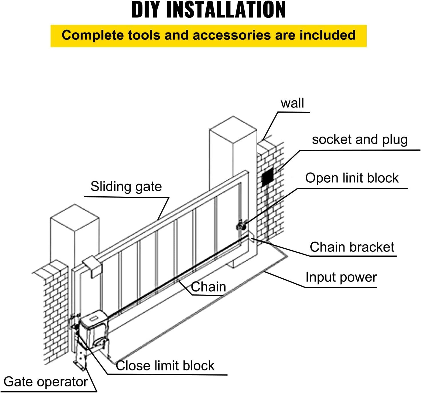 image:imageVevor Automatic Sliding Gate Opener 1400LBS with 2 Remote Controls Gate Operator Hardware Kit for Security Move Speed 43ft Per Min Electric Rolling Driveway Slide Gate MotorSilver