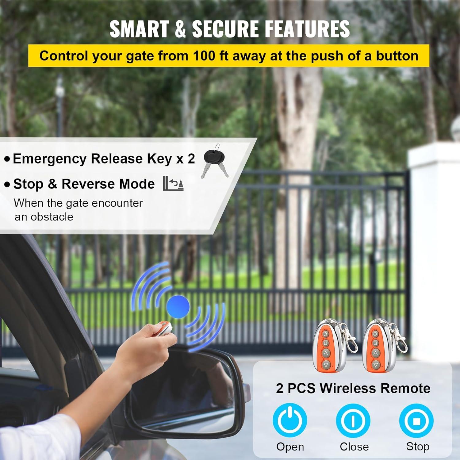 image:imageVevor Automatic Sliding Gate Opener 1400LBS with 2 Remote Controls Gate Operator Hardware Kit for Security Move Speed 43ft Per Min Electric Rolling Driveway Slide Gate MotorSilver