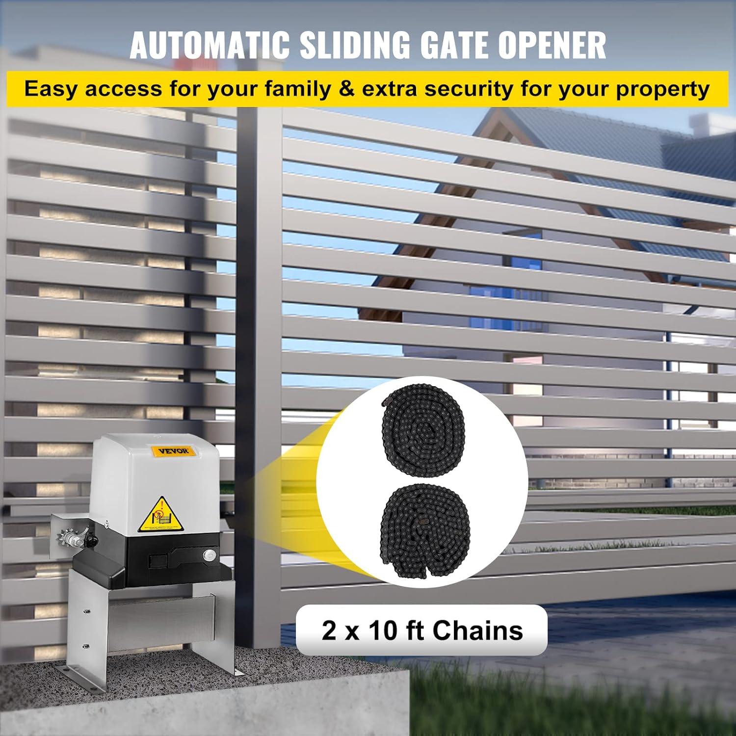 image:imageVevor Automatic Sliding Gate Opener 1400LBS with 2 Remote Controls Gate Operator Hardware Kit for Security Move Speed 43ft Per Min Electric Rolling Driveway Slide Gate MotorSilver