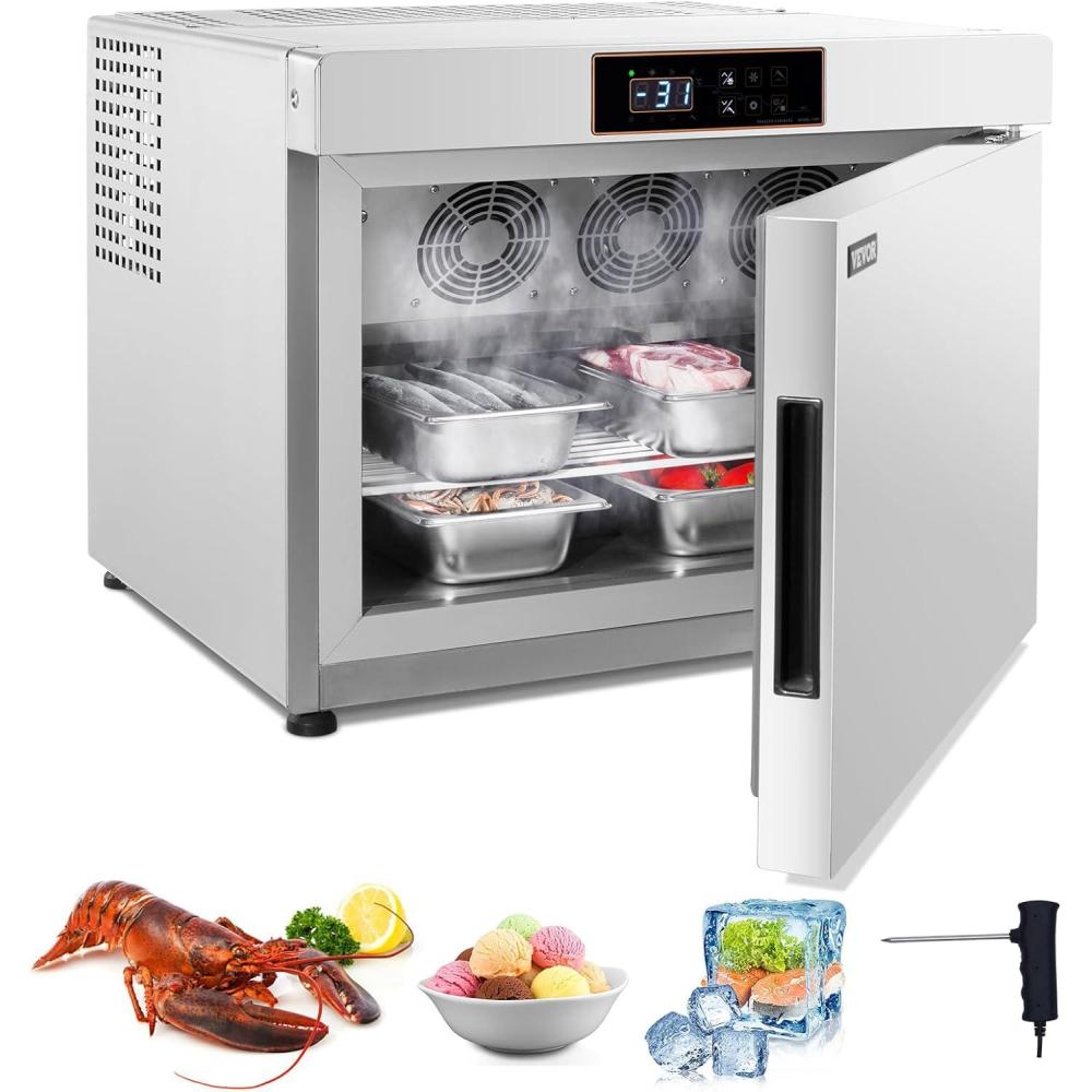 image:imageVEVOR 114 L Blast Chiller 5 Trays Commercial Flash Freezers lt3168Fgt 4 Modes Chest Shock Frozen 304 Stainless Steel Flash Freezer 360 Defrost Blast Chiller with Caster for Seafood Ice Cream32L