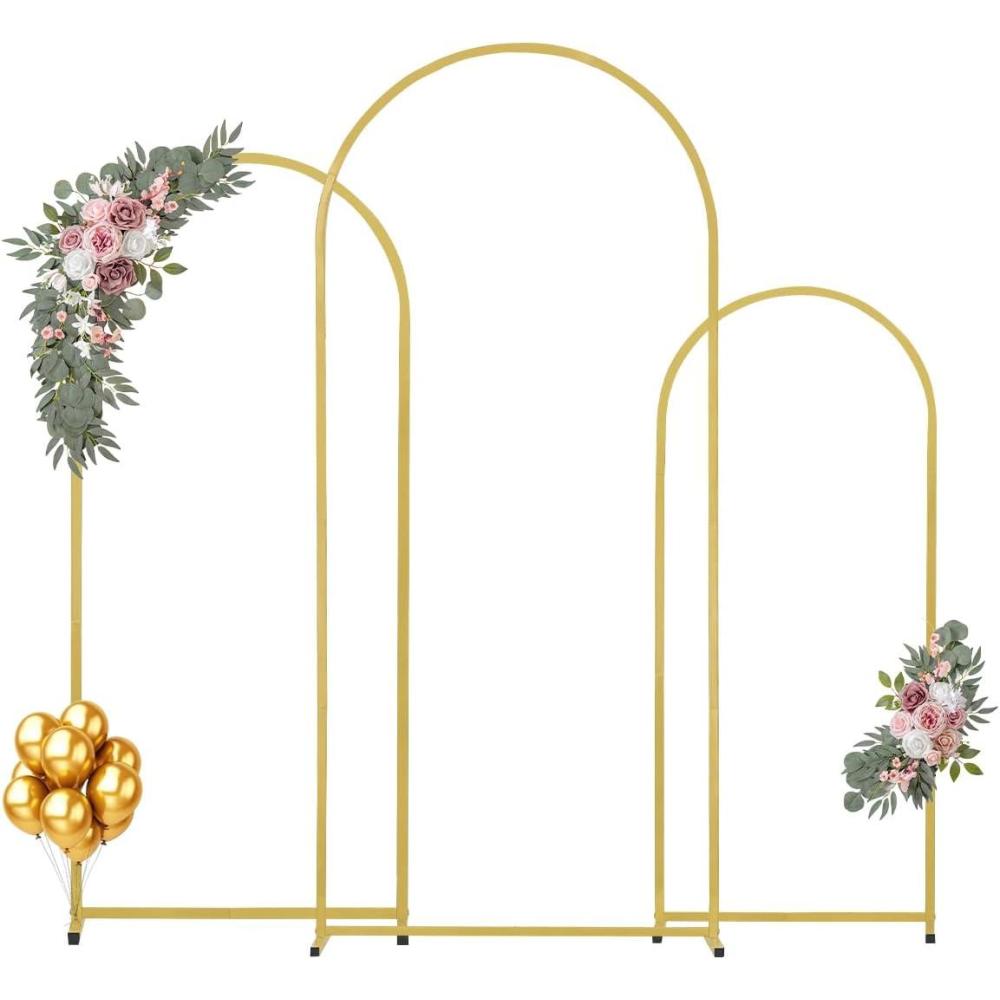 image:imageVEVOR Arch Backdrop Stand 6Ft 5Ft amp 4Ft Set of 3 Balloon Metal Arch Stand for Ceremony Gold Wedding Arch Backdrop Stand Fit for Birthday Party Baby Shower Graduations Holiday6ft 5ft 4ft