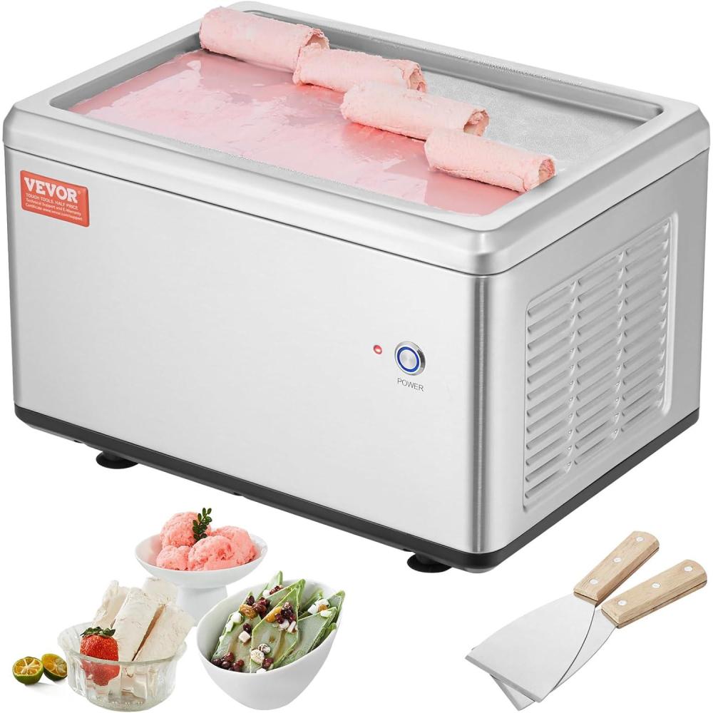 image:imageVEVOR Commercial Ice Roll MakerStirFried Yogurt Cream Machine 220W Ice Cream Roll Machine with 94 x 11 Square Pan Button Defrost Method with Food Shovels Perfect for BarsCafes Dessert Shops120W